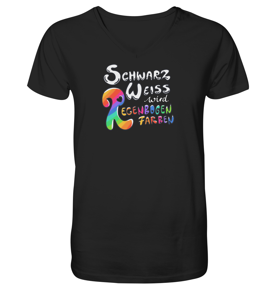 Schwarz Weiß wird Regenbogen Farben Frontprint (dunkel) - Mens Organic V-Neck Shirt