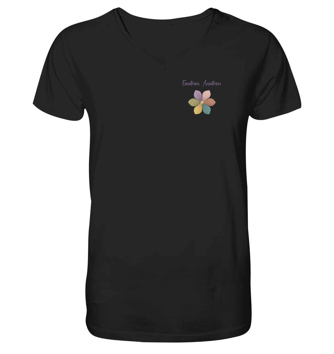 Einatmen Ausatmen "Achtsamkeitsblüte Edition" - Mens Organic V-Neck Shirt
