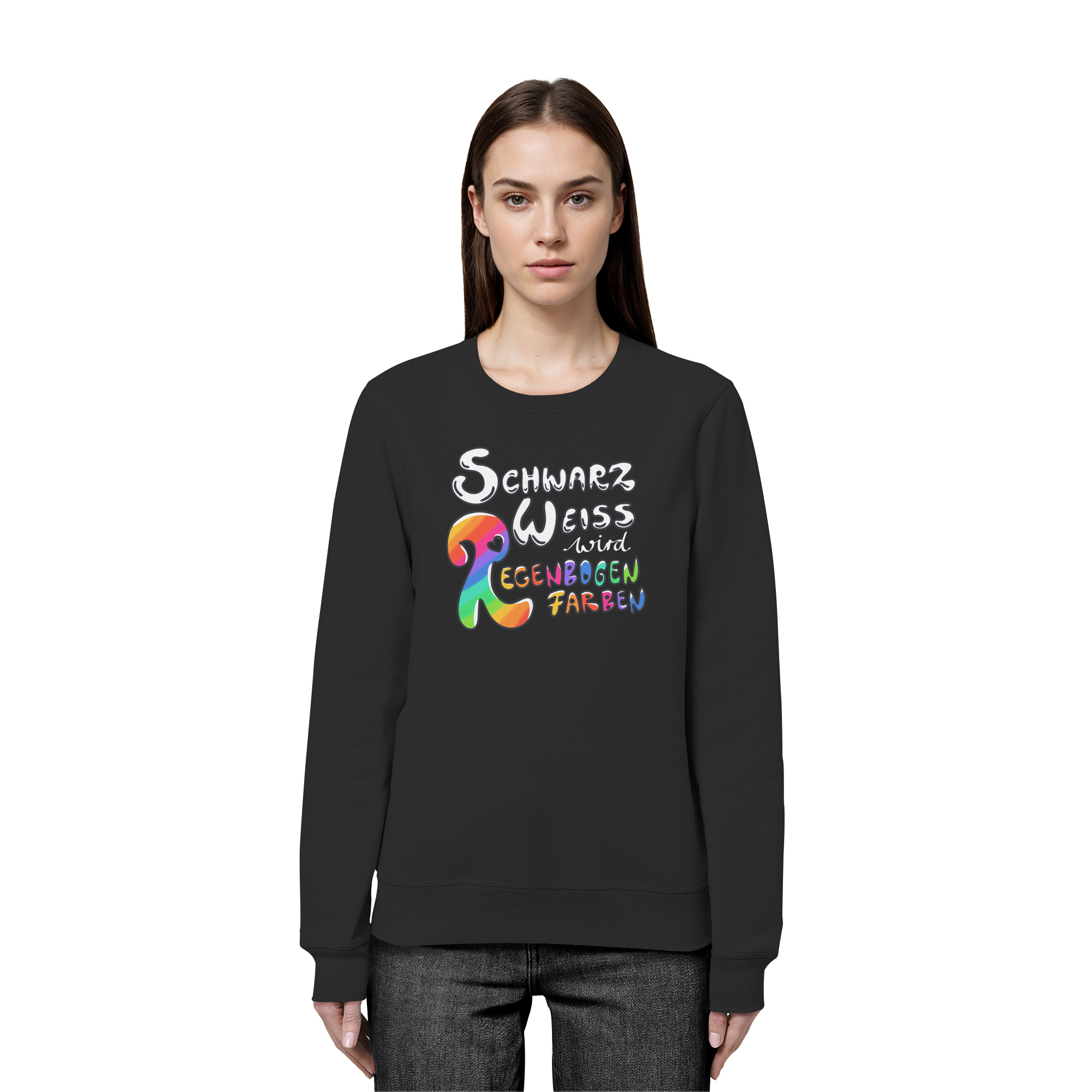 Schwarz Weiß wird Regenbogen Farben Frontprint (dunkel) - Organic Basic Unisex Sweatshirt
