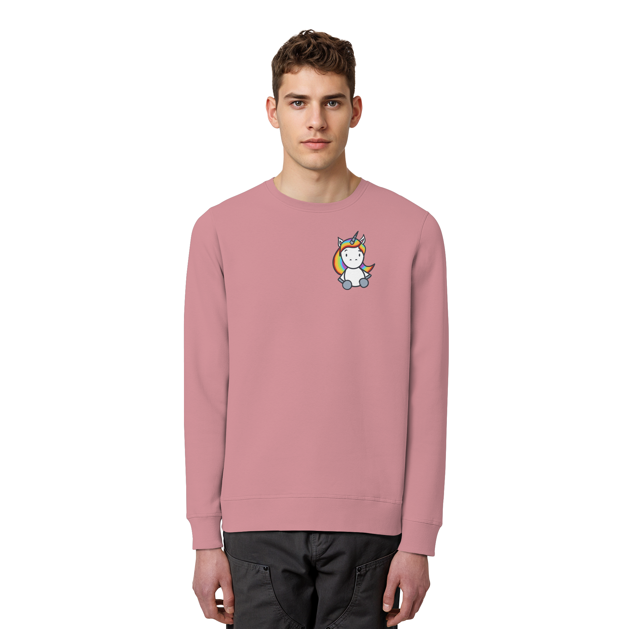 Schwarz Weiß wird Regenbogen Farben Backprint (hell) - Organic Basic Unisex Sweatshirt