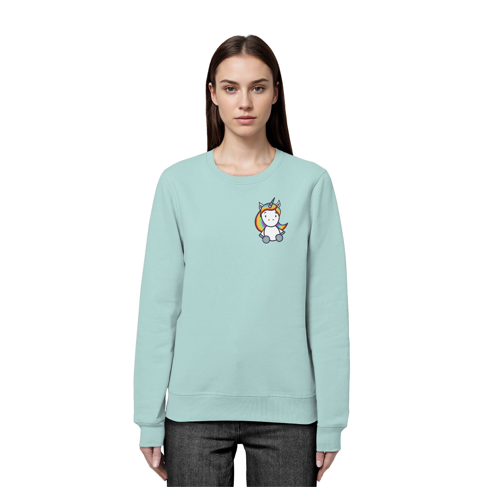 Schwarz Weiß wird Regenbogen Farben Backprint (hell) - Organic Basic Unisex Sweatshirt