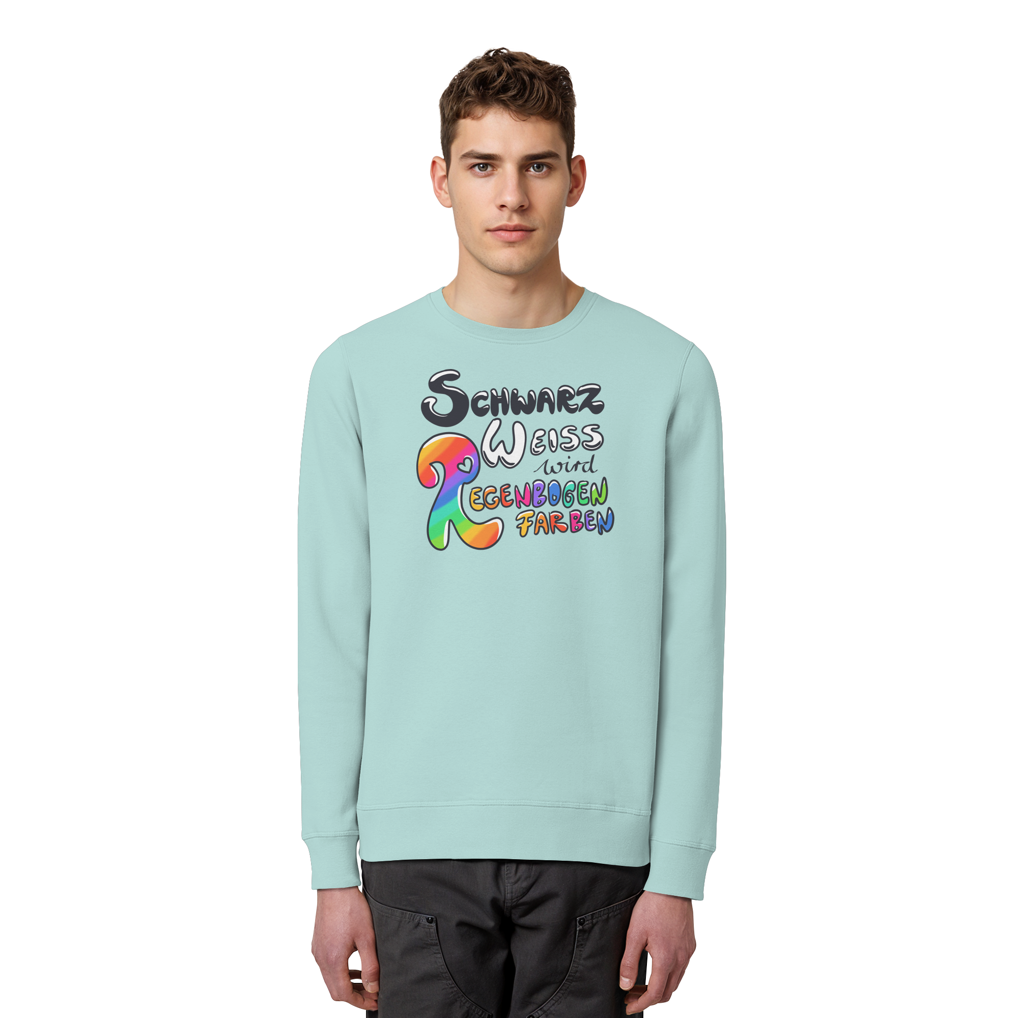 Schwarz Weiß wird Regenbogen Farben Frontprint (hell) - Organic Basic Unisex Sweatshirt