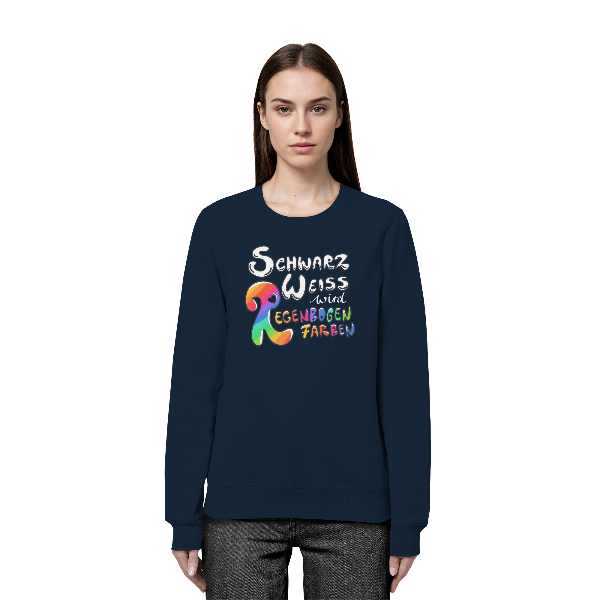 Schwarz Weiß wird Regenbogen Farben Frontprint (dunkel) - Organic Basic Unisex Sweatshirt
