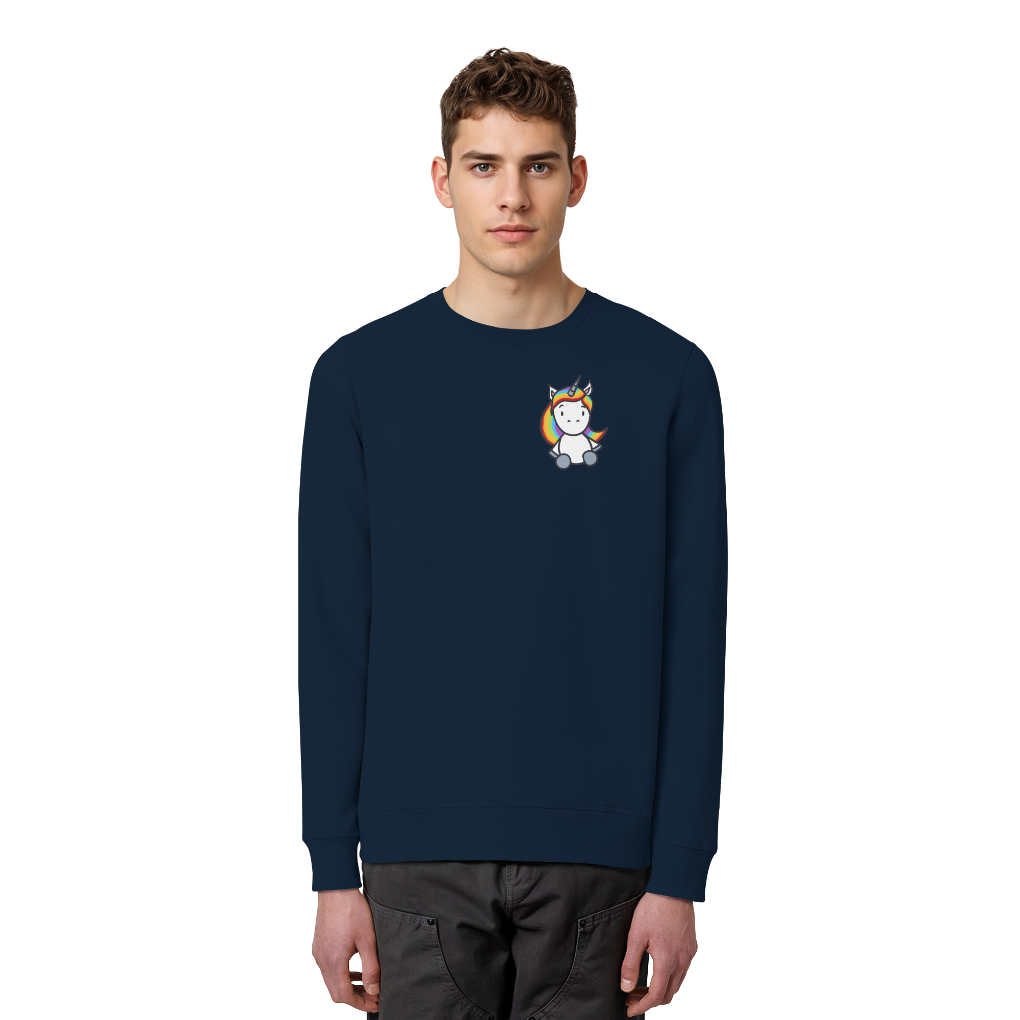 Schwarz Weiß wird Regenbogen Farben Backprint (dunkel) - Organic Basic Unisex Sweatshirt