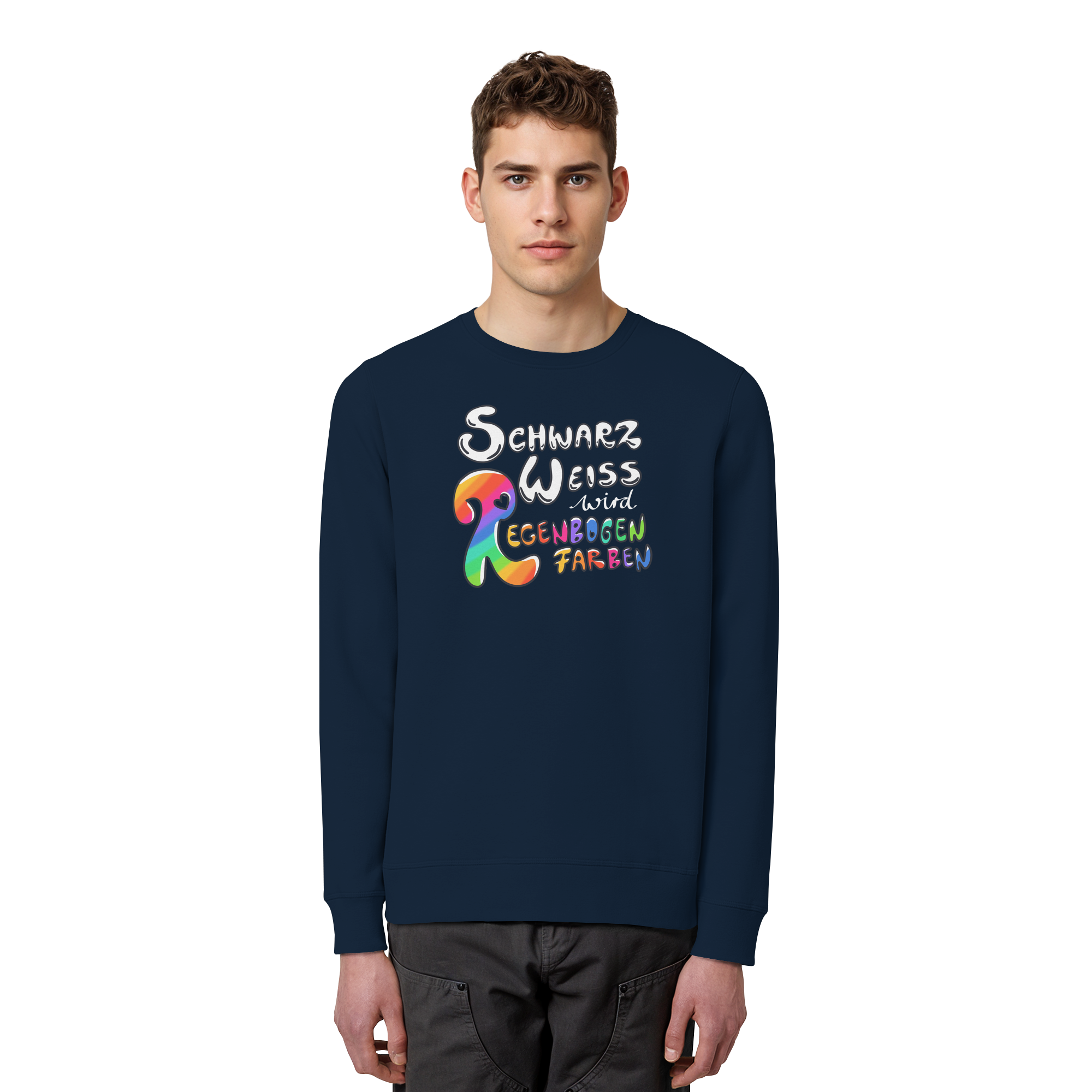 Schwarz Weiß wird Regenbogen Farben Frontprint (dunkel) - Organic Basic Unisex Sweatshirt