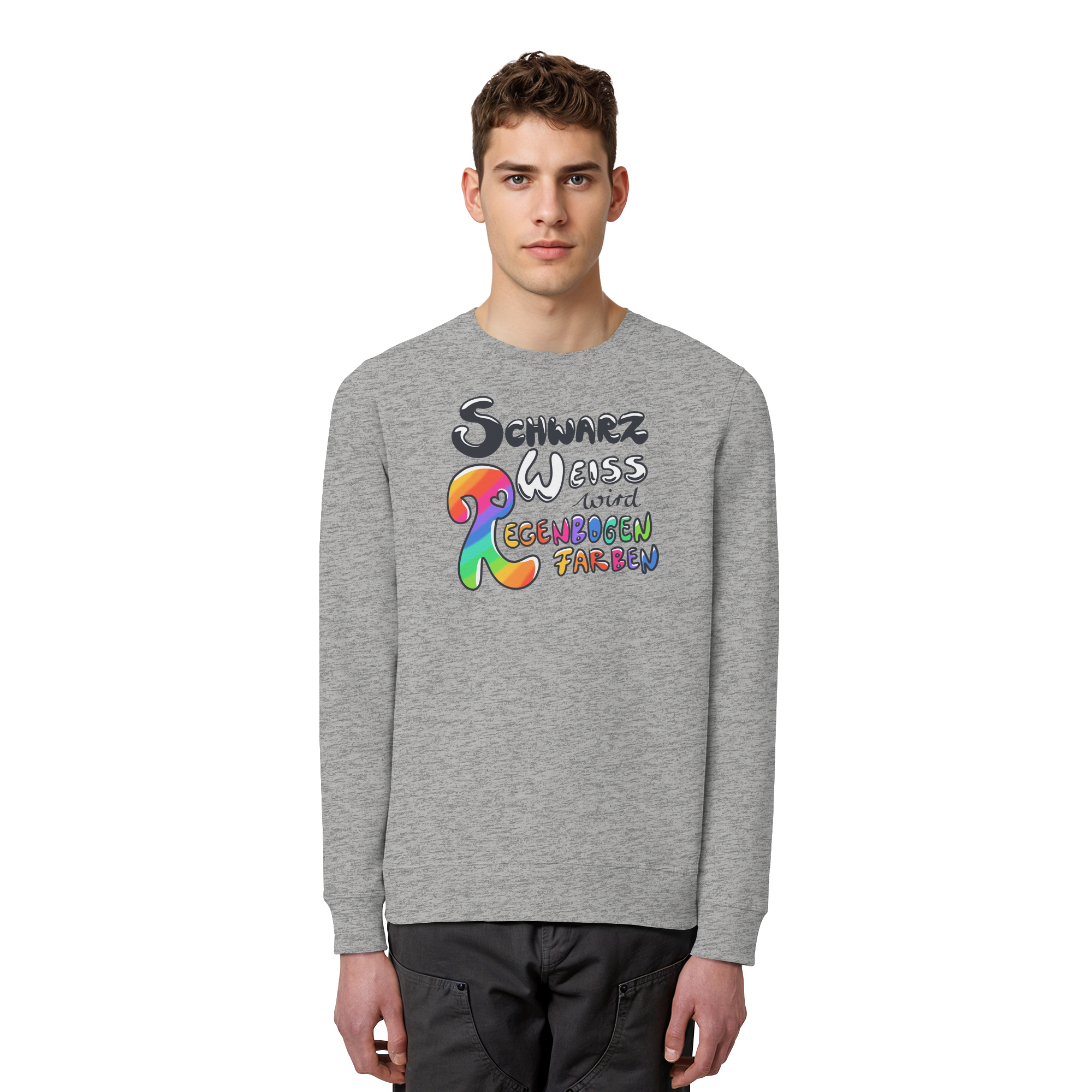 Schwarz Weiß wird Regenbogen Farben Frontprint (hell) - Organic Basic Unisex Sweatshirt