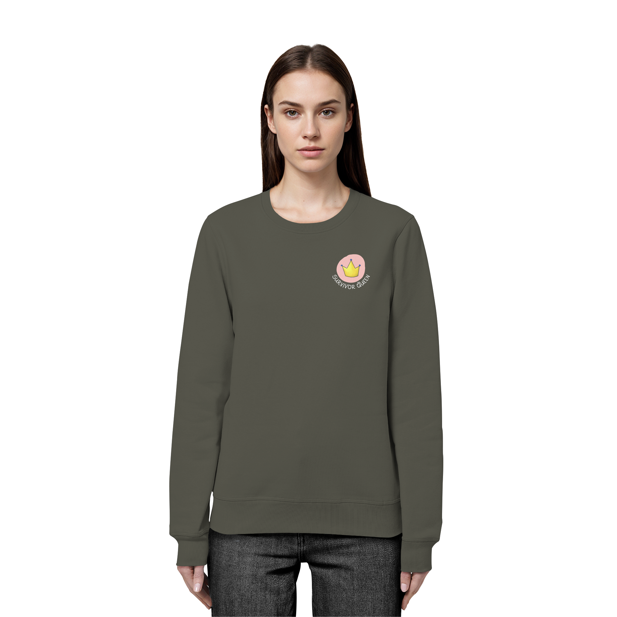 Survivor Queens Logo "Schriftzug Edition" Brustprint (dunkel) - Organic Basic Unisex Sweatshirt