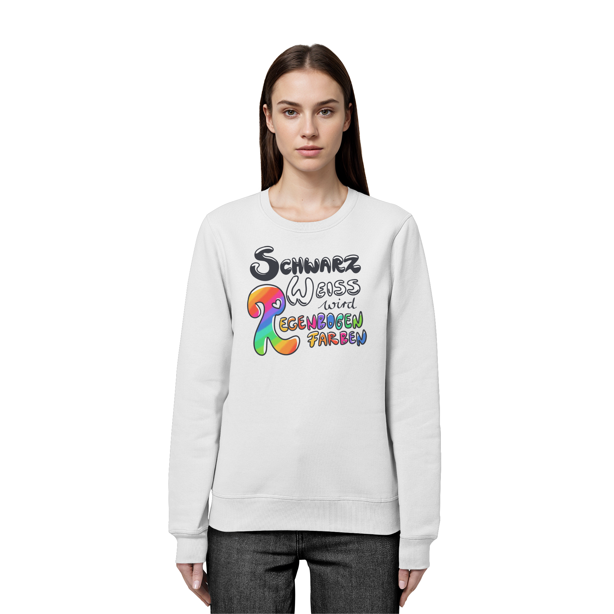 Schwarz Weiß wird Regenbogen Farben Frontprint (hell) - Organic Basic Unisex Sweatshirt