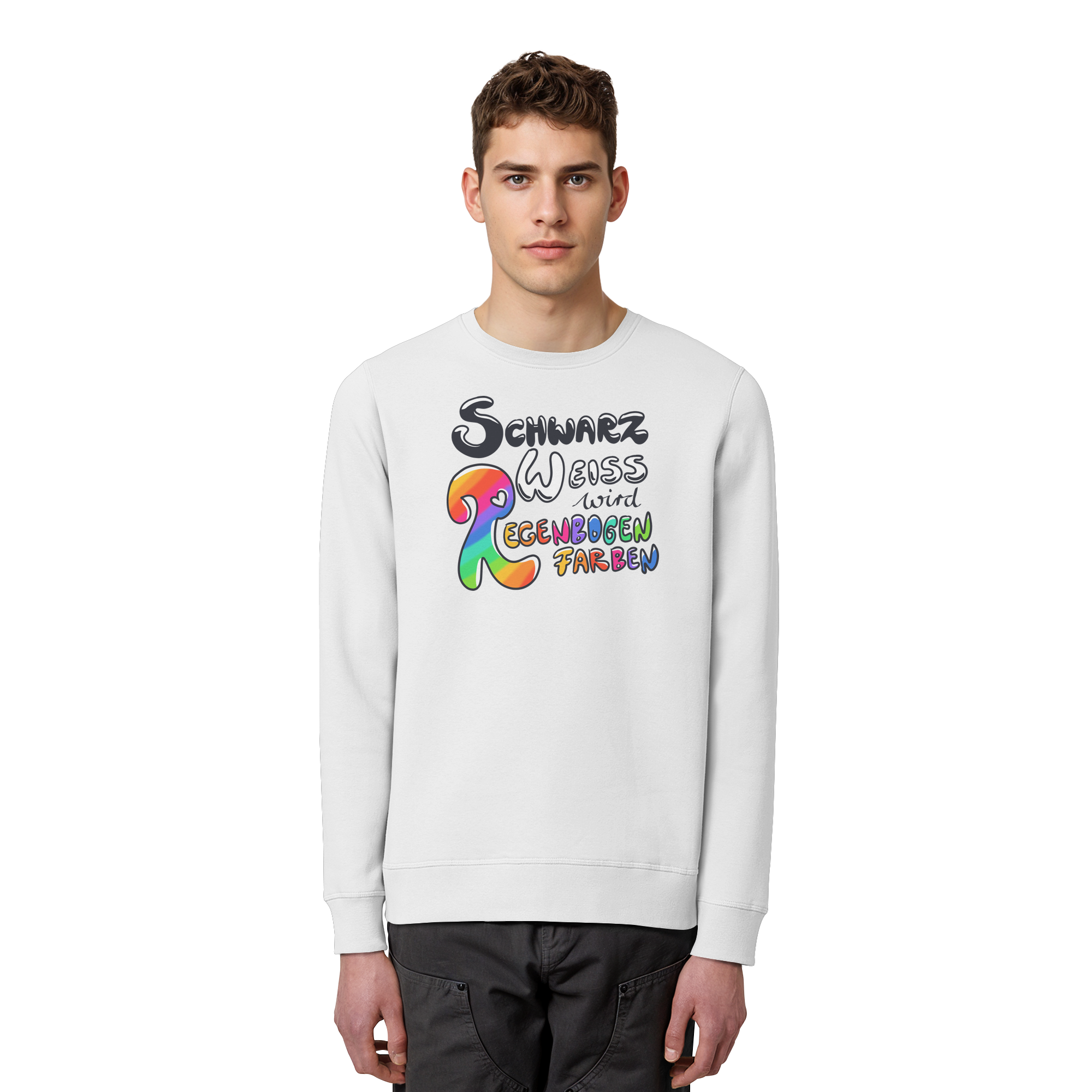 Schwarz Weiß wird Regenbogen Farben Frontprint (hell) - Organic Basic Unisex Sweatshirt