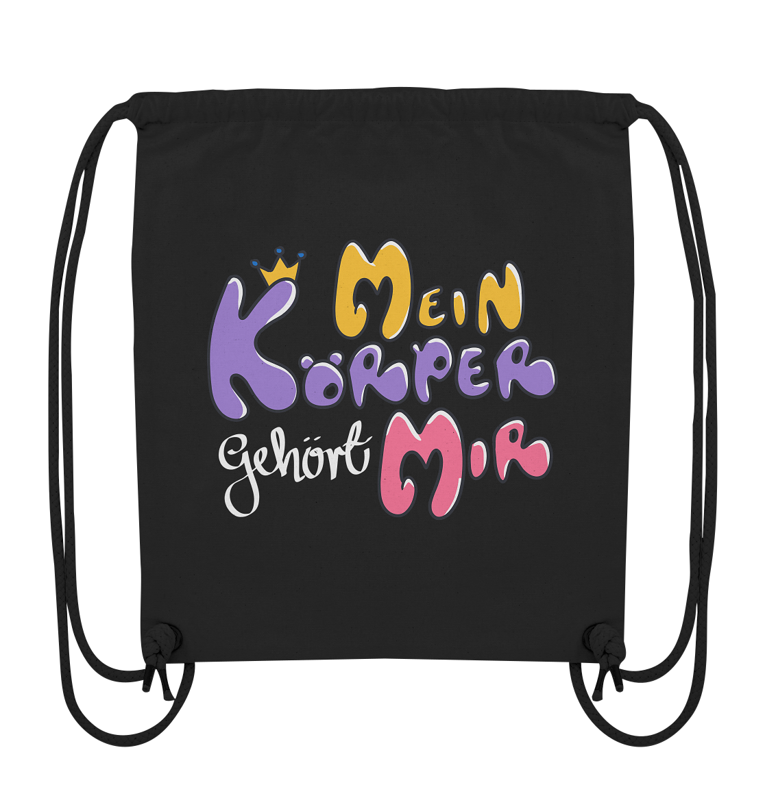 Survivor Queens Logo mit "Mein Körper gehört mir" Backprint (dunkel) - Organic Gym-Bag