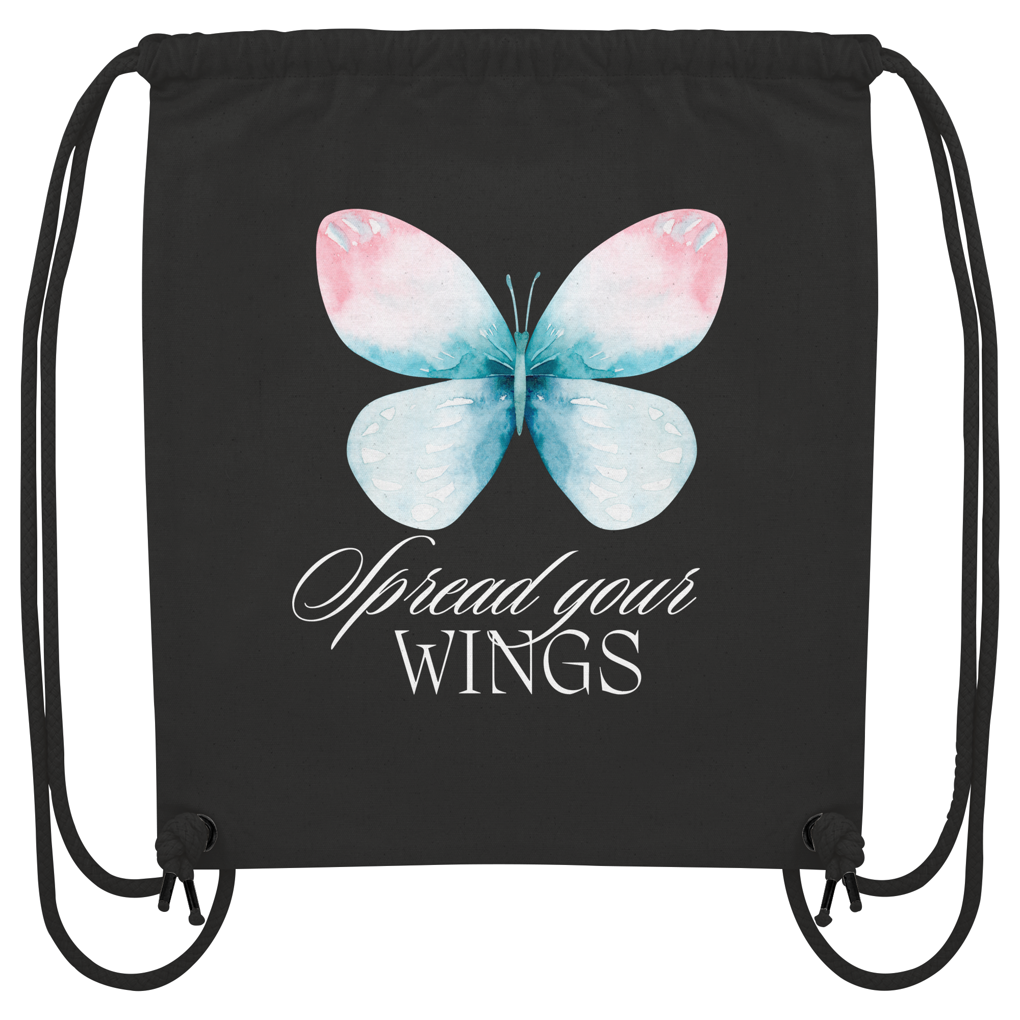 Spread your Wings (weiße Schrift) Backprint - Organic Gym-Bag