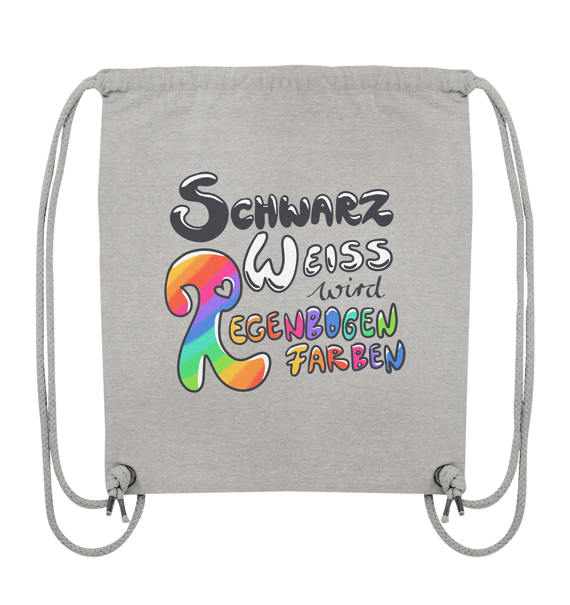 Schwarz Weiß wird Regenbogen Farben Frontprint (hell) - Organic Gym-Bag