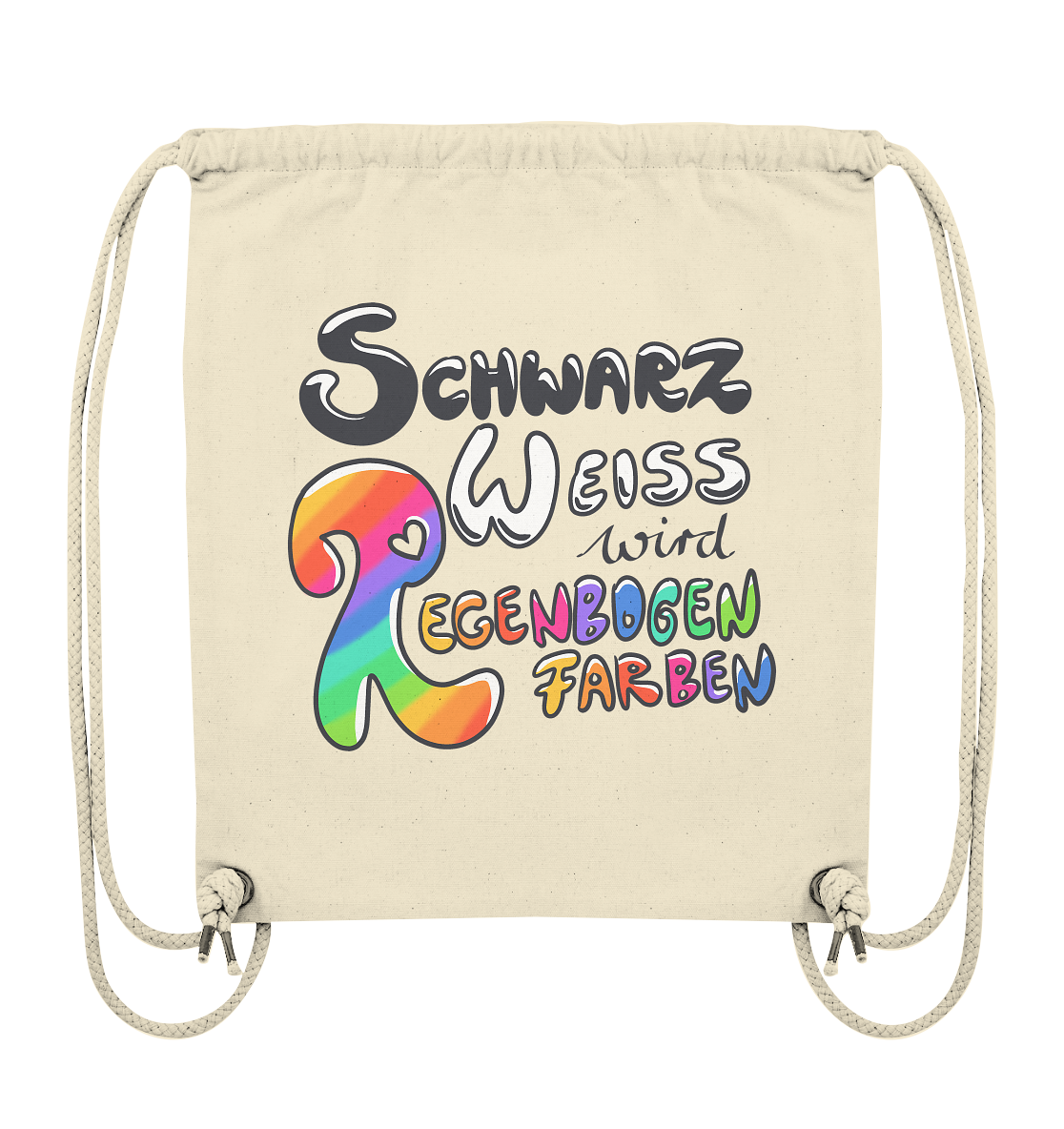 Schwarz Weiß wird Regenbogen Farben Backprint (hell) - Organic Gym-Bag