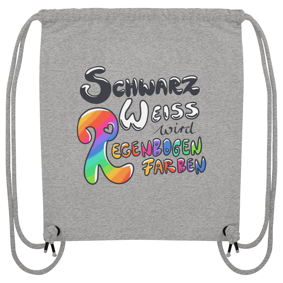 Schwarz Weiß wird Regenbogen Farben Frontprint (hell) - Organic Gym-Bag