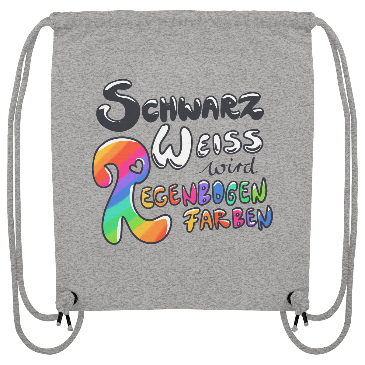 Schwarz Weiß wird Regenbogen Farben Backprint (hell) - Organic Gym-Bag