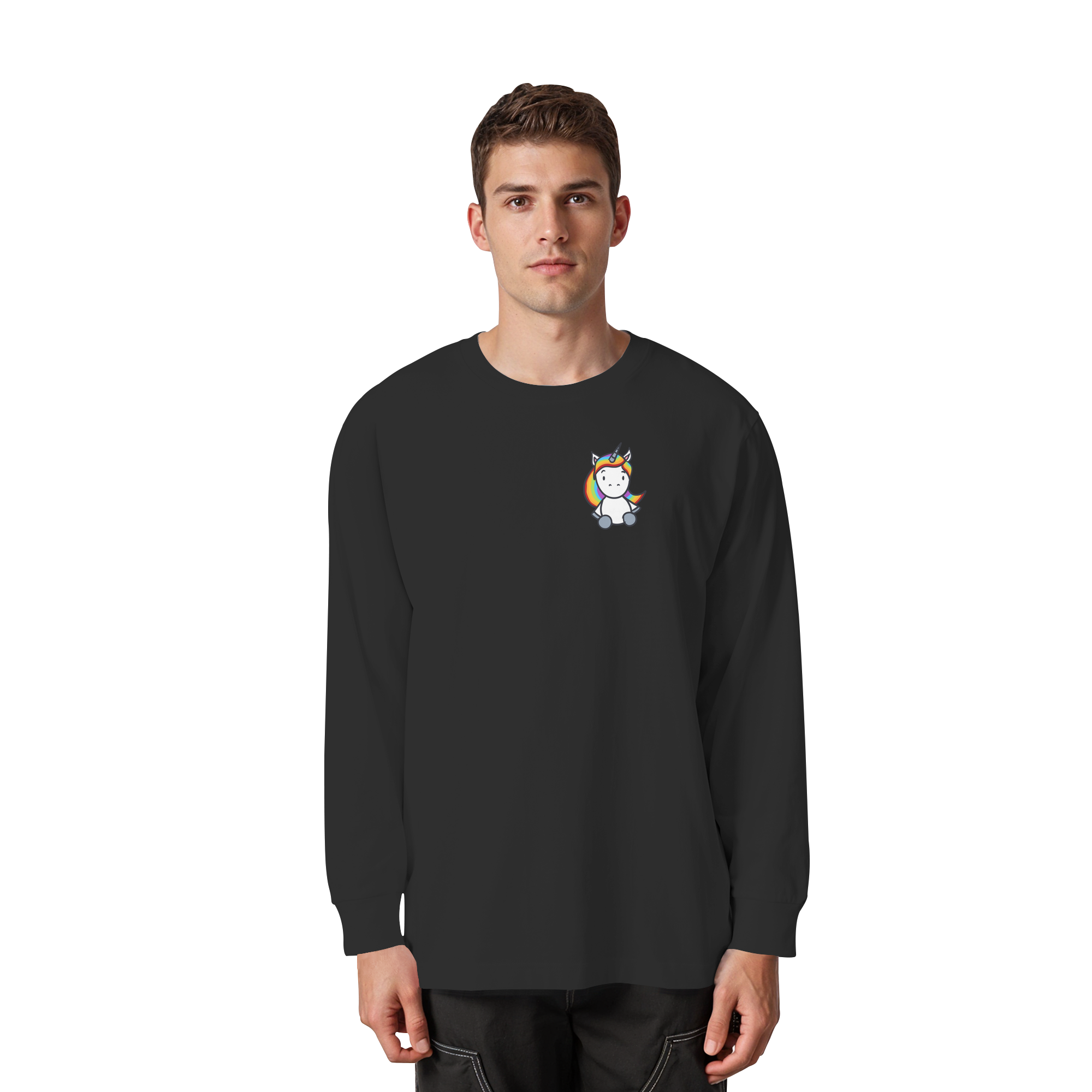Einhorn mit Regenbogen Haaren - Organic Heavy Oversized Longsleeve T-Shirt