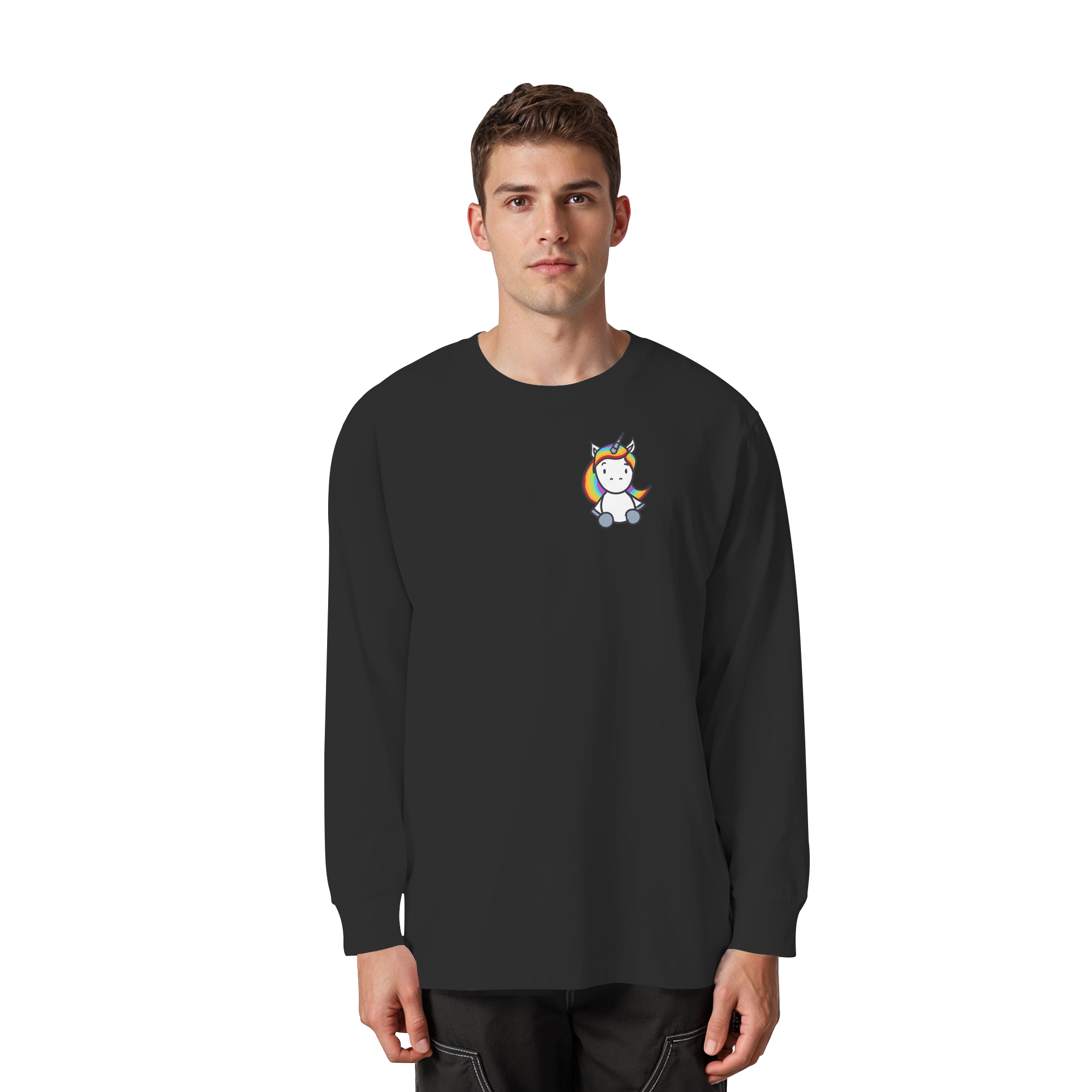 Schwarz Weiß wird Regenbogen Farben Backprint (dunkel) - Organic Heavy Oversized Longsleeve T-Shirt