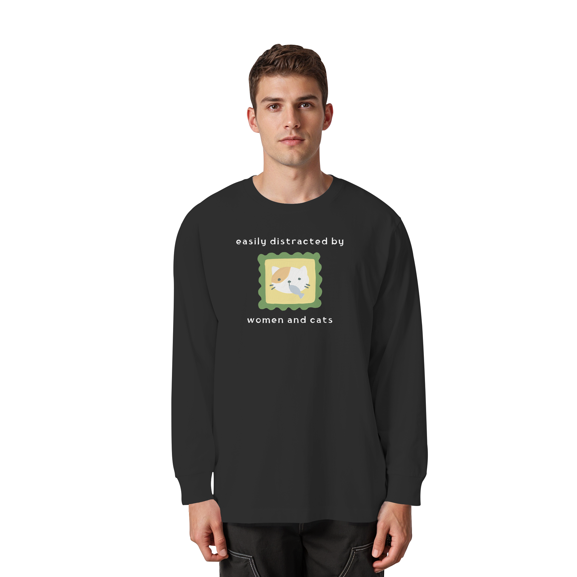 Easily Distracted by Women and Cats - Organic Heavy Oversized Longsleeve T-Shirt