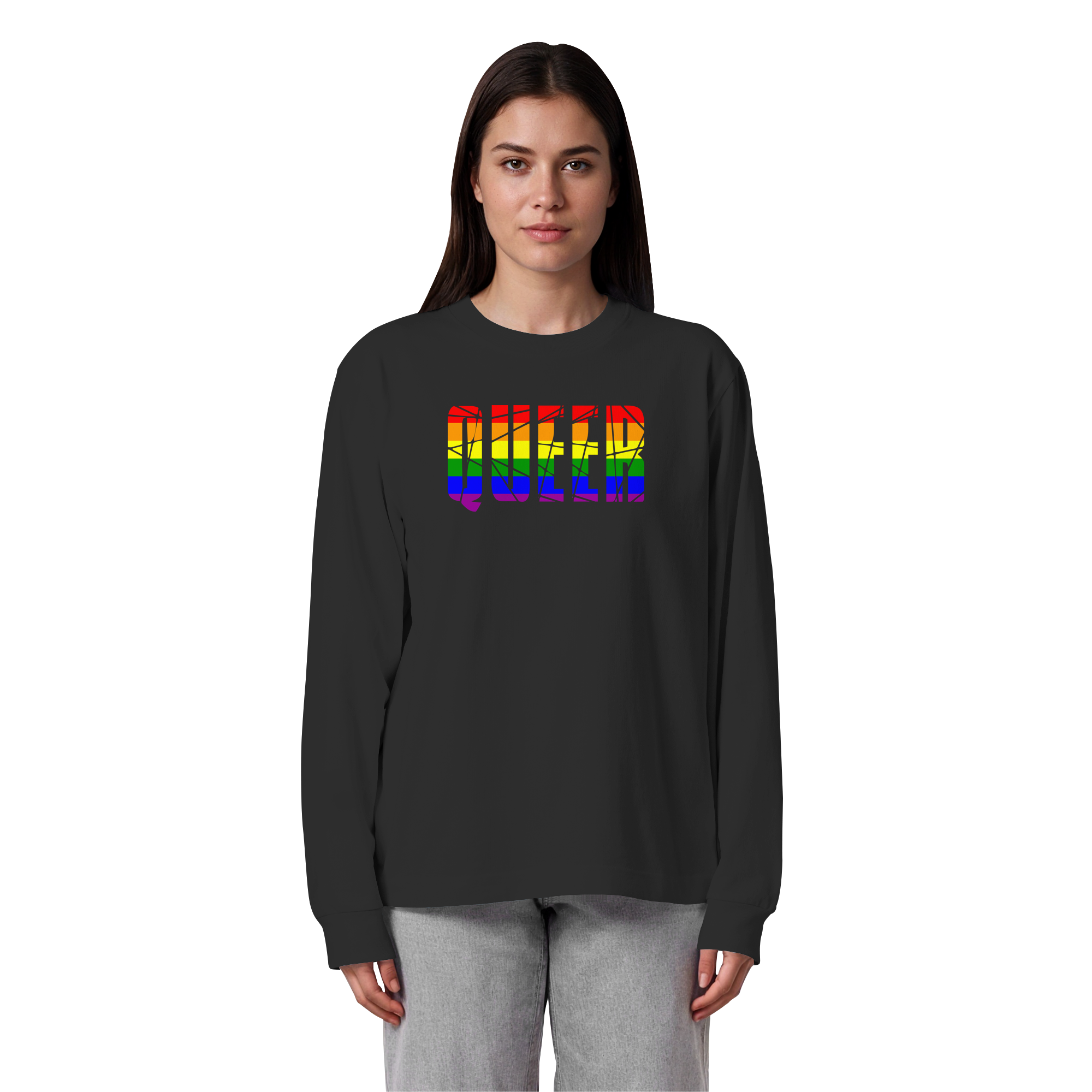 QUEER in Regenbogen Farben - Organic Heavy Oversized Longsleeve T-Shirt