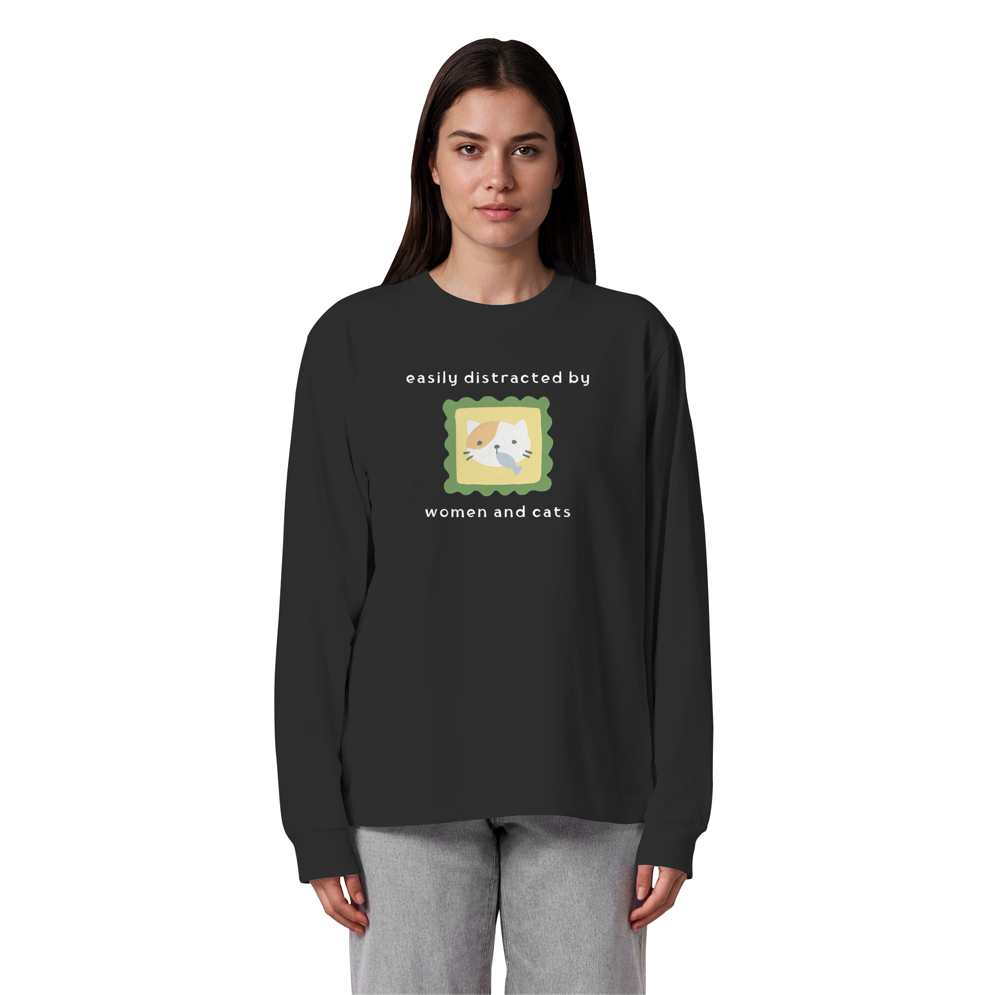 Easily Distracted by Women and Cats - Organic Heavy Oversized Longsleeve T-Shirt