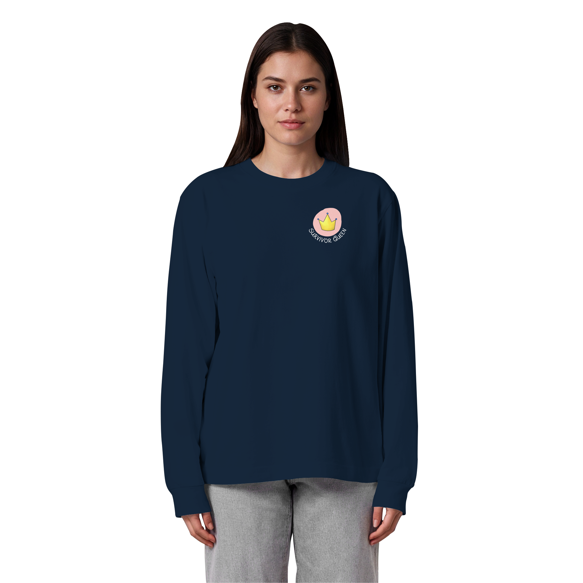 Survivor Queens Logo mit "Mein Körper gehört mir" Backprint (dunkel) - Organic Heavy Oversized Longsleeve T-Shirt