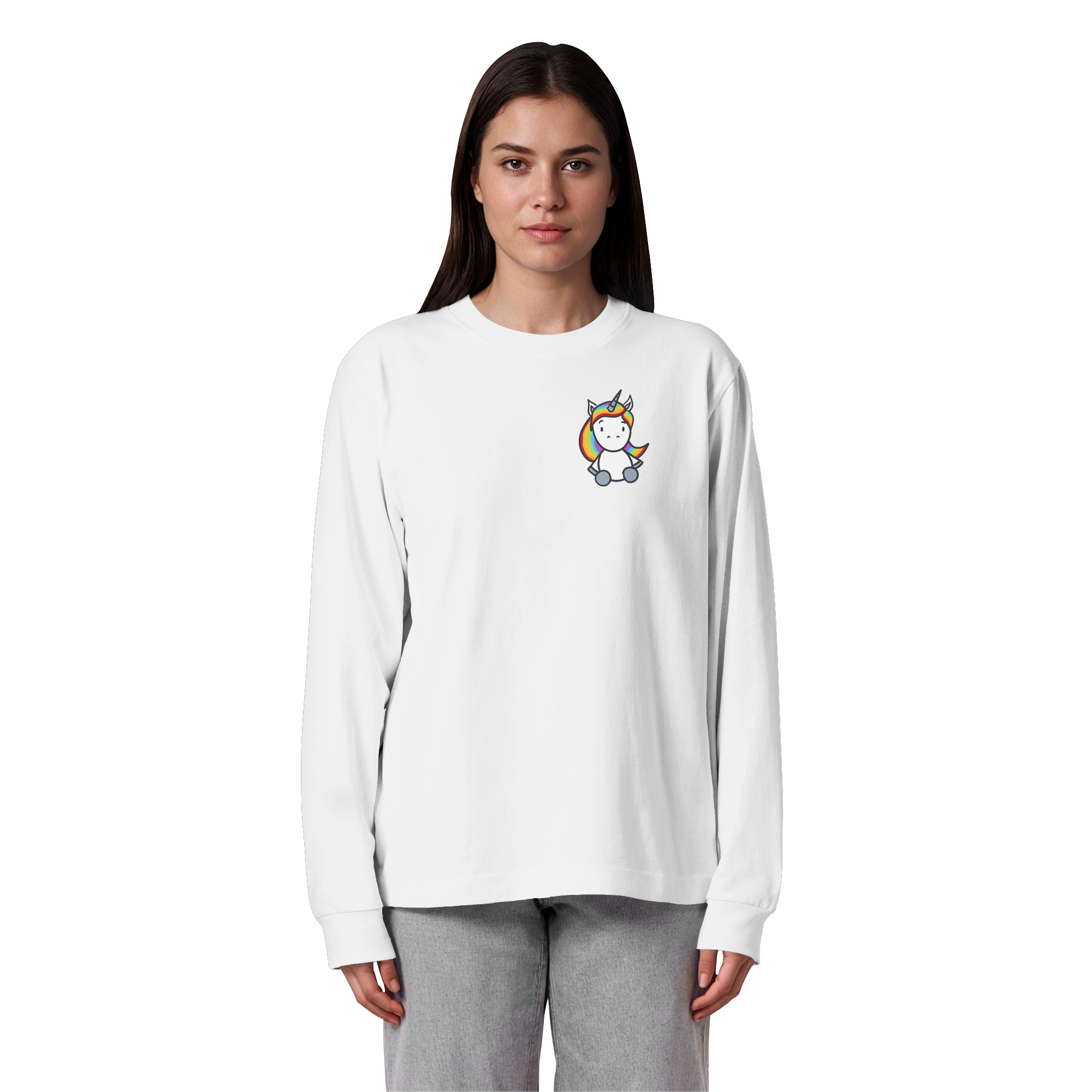 Schwarz Weiß wird Regenbogen Farben Backprint (hell) - Organic Heavy Oversized Longsleeve T-Shirt