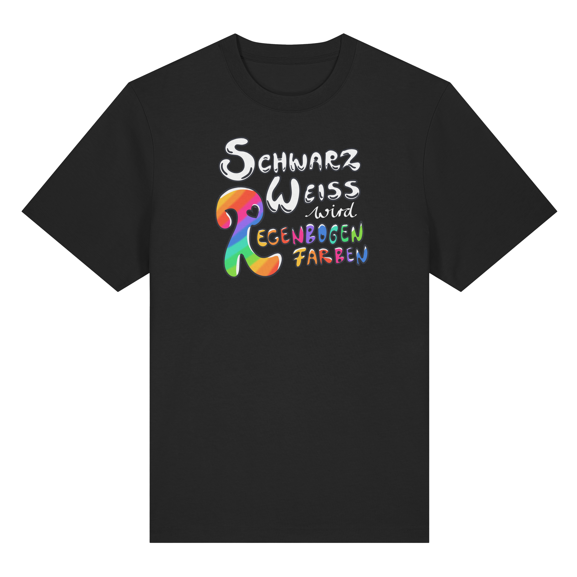 Schwarz Weiß wird Regenbogen Farben Frontprint (dunkel) - Organic Heavy T-Shirt