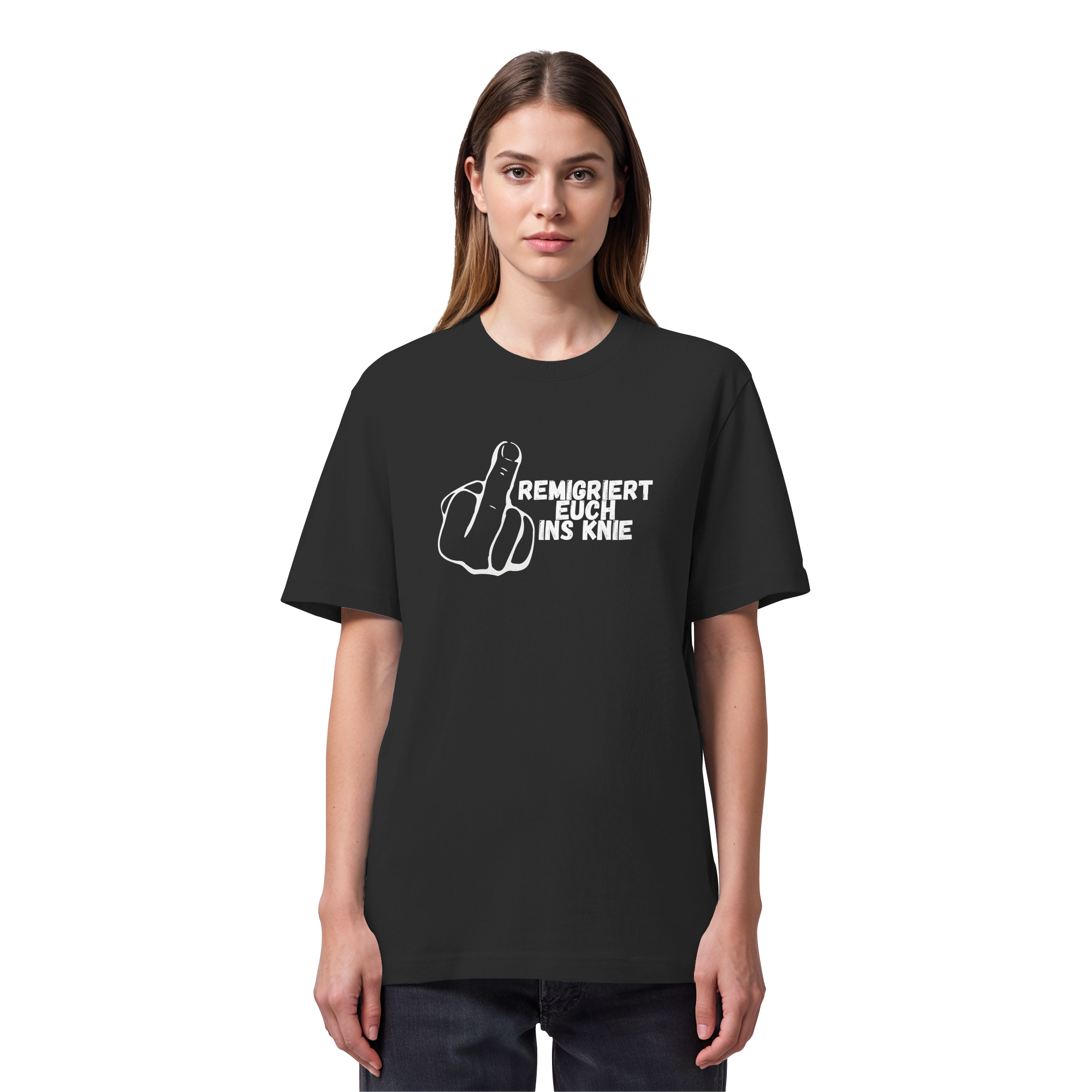 Remigriert Euch ins Knie "Mittelfinger Edition" - Organic Heavy T-Shirt