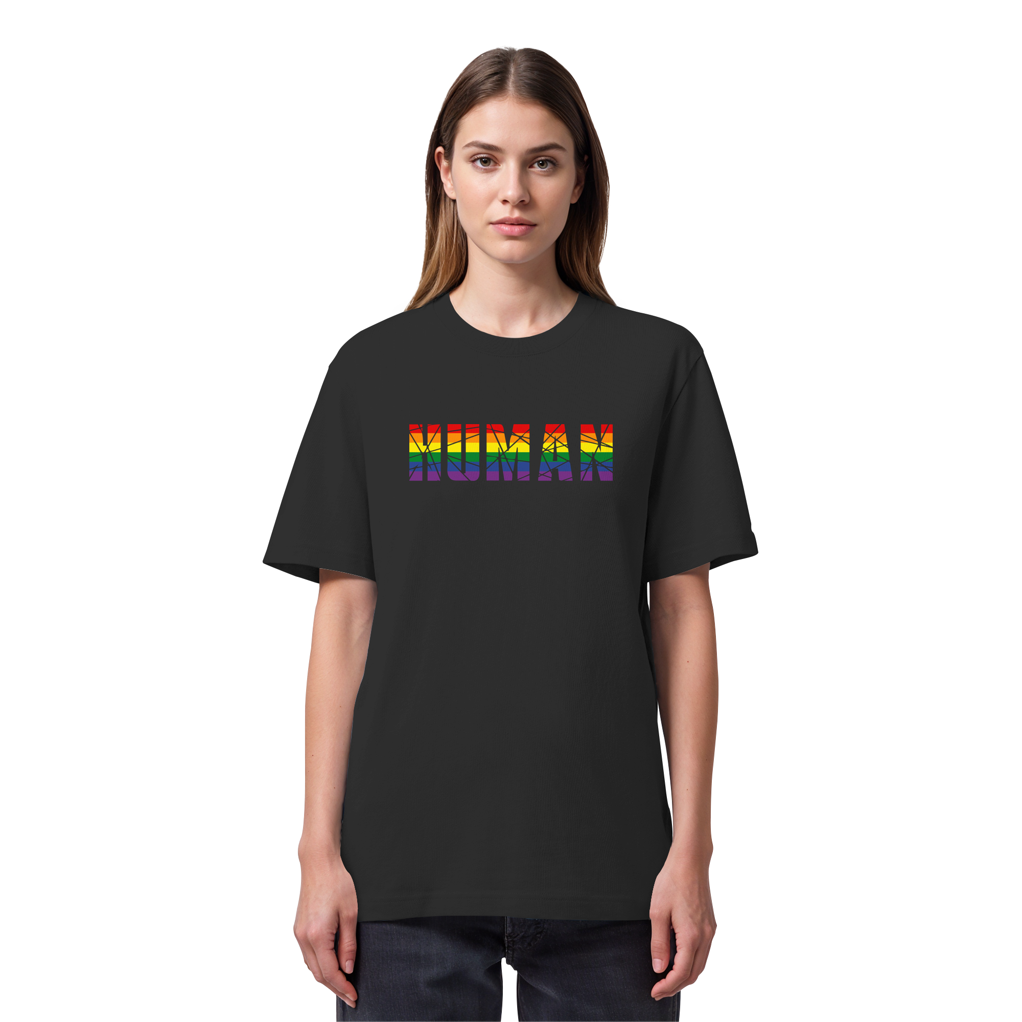 HUMAN in Regenbogen Farben - Organic Heavy T-Shirt
