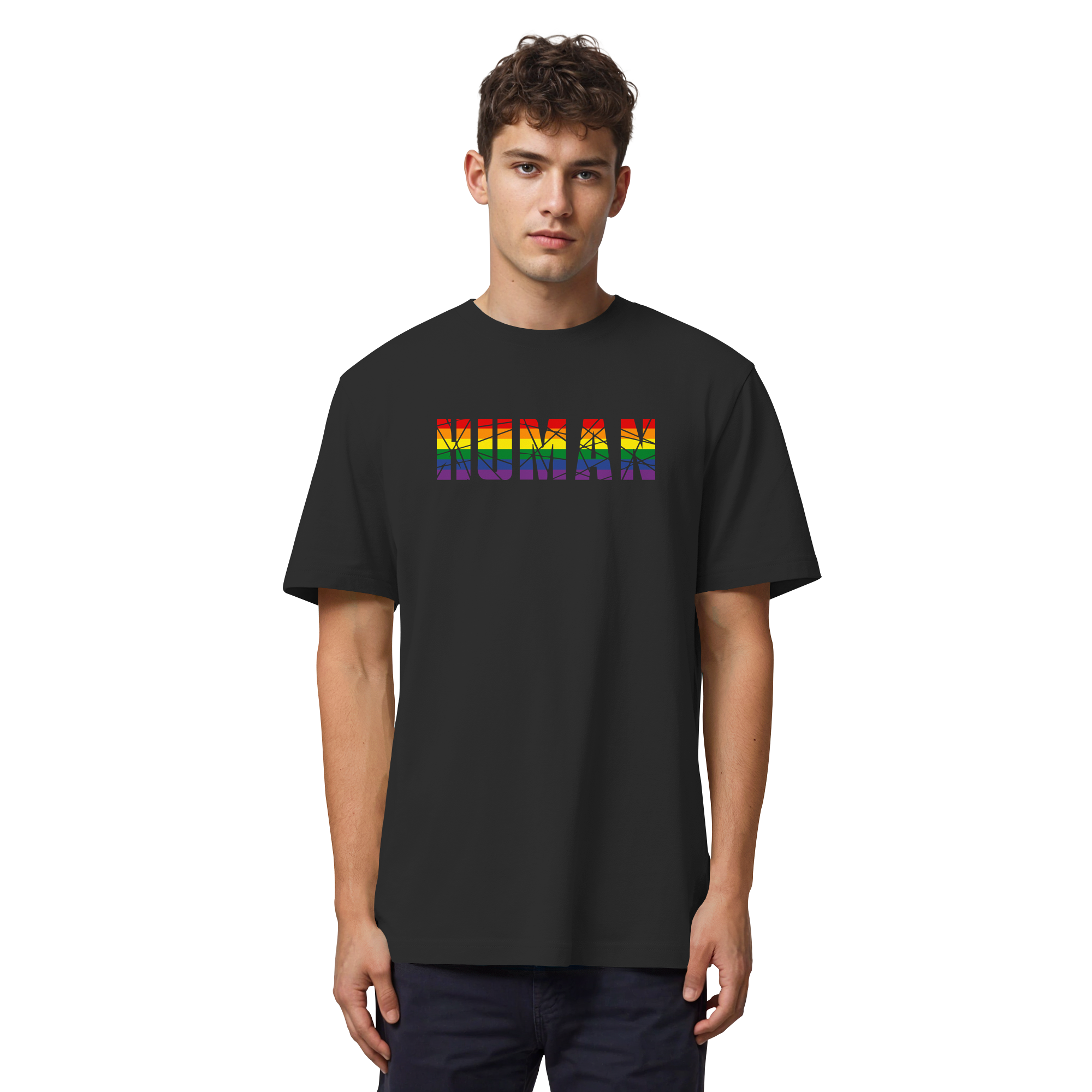 HUMAN in Regenbogen Farben - Organic Heavy T-Shirt