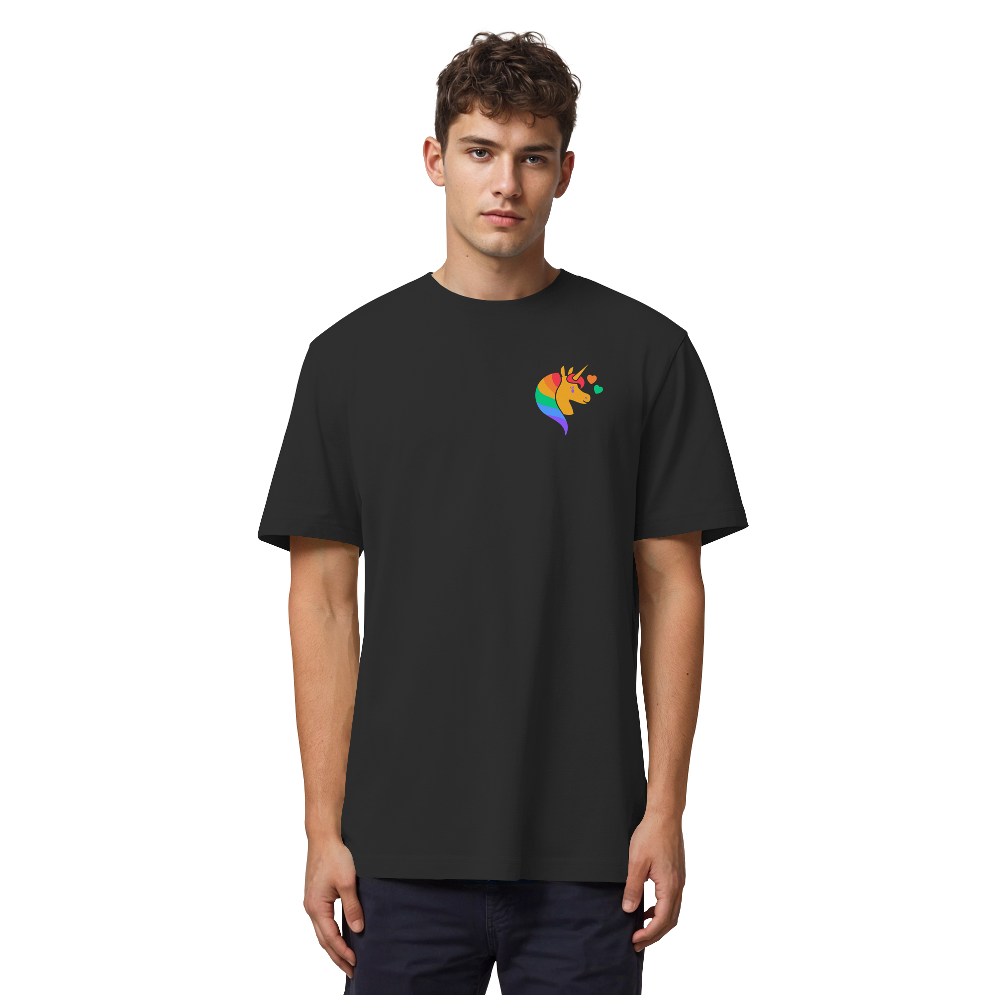 Regenbogen Einhorn mit Herzen - Organic Heavy T-Shirt