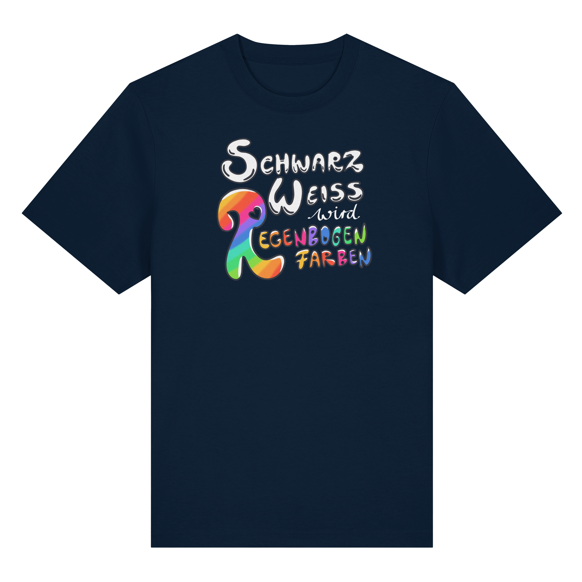 Schwarz Weiß wird Regenbogen Farben Frontprint (dunkel) - Organic Heavy T-Shirt