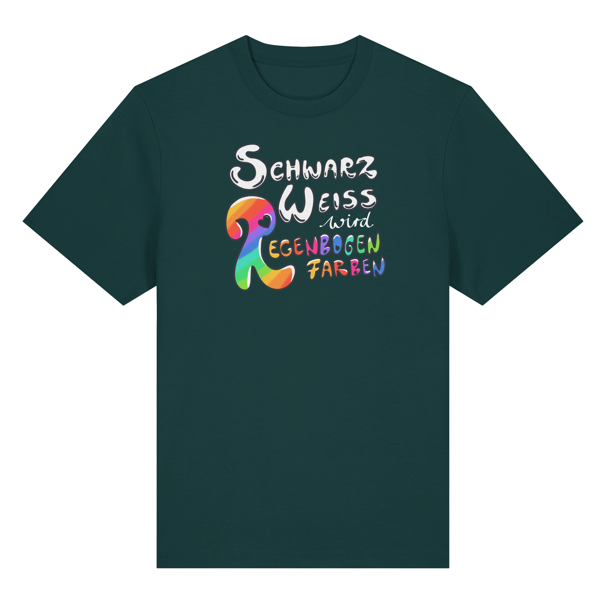 Schwarz Weiß wird Regenbogen Farben Frontprint (dunkel) - Organic Heavy T-Shirt