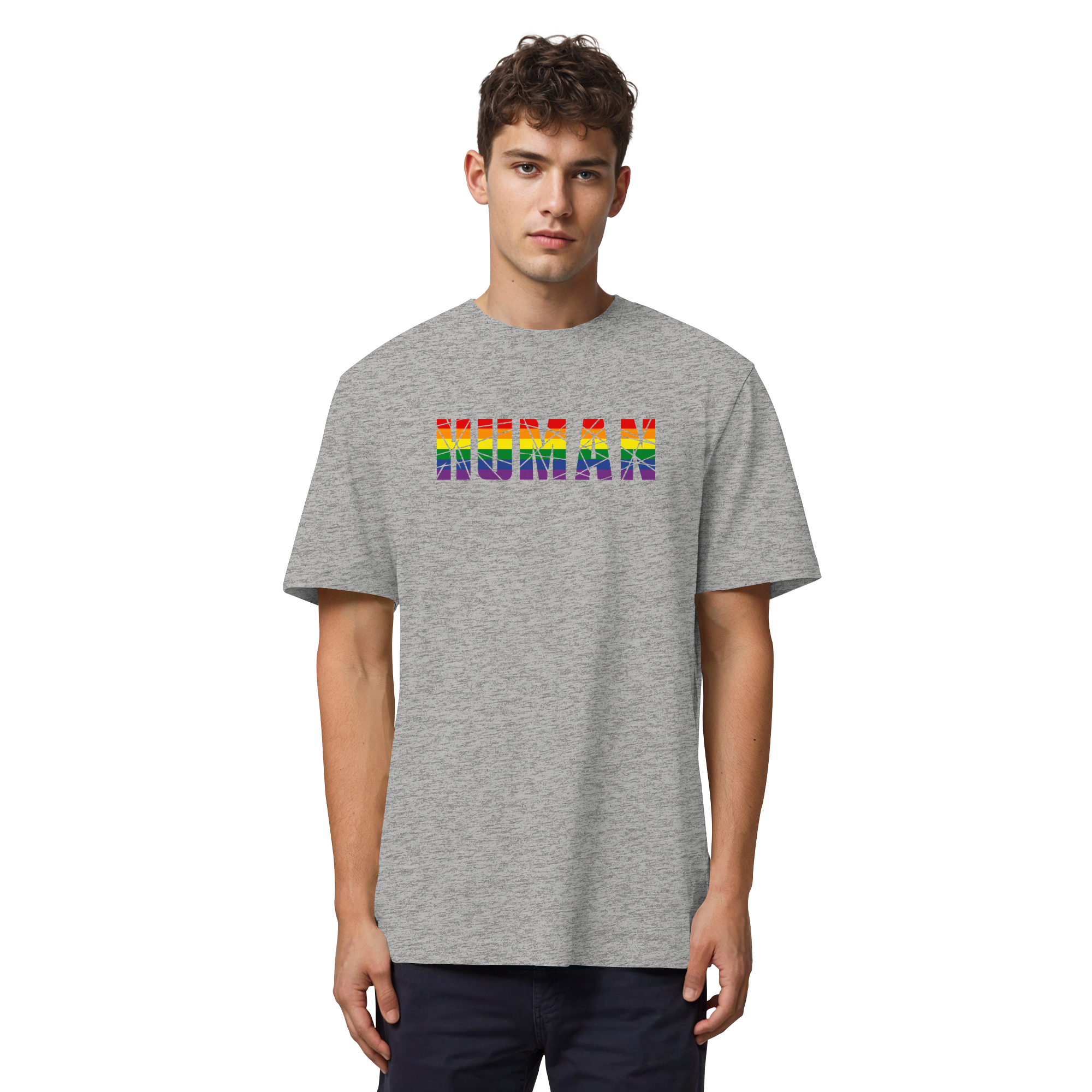 HUMAN in Regenbogen Farben - Organic Heavy T-Shirt