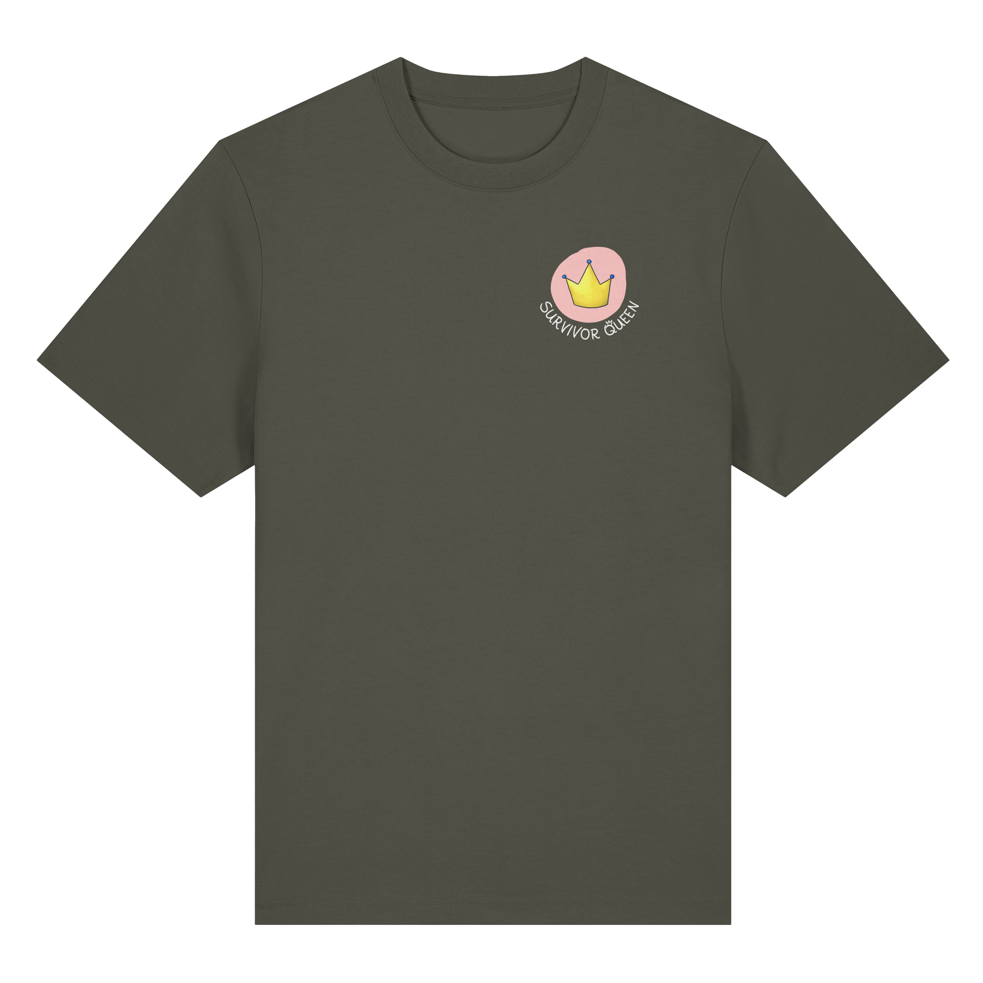 Survivor Queens Logo mit "Mein Körper gehört mir" Backprint (dunkel) - Organic Heavy T-Shirt
