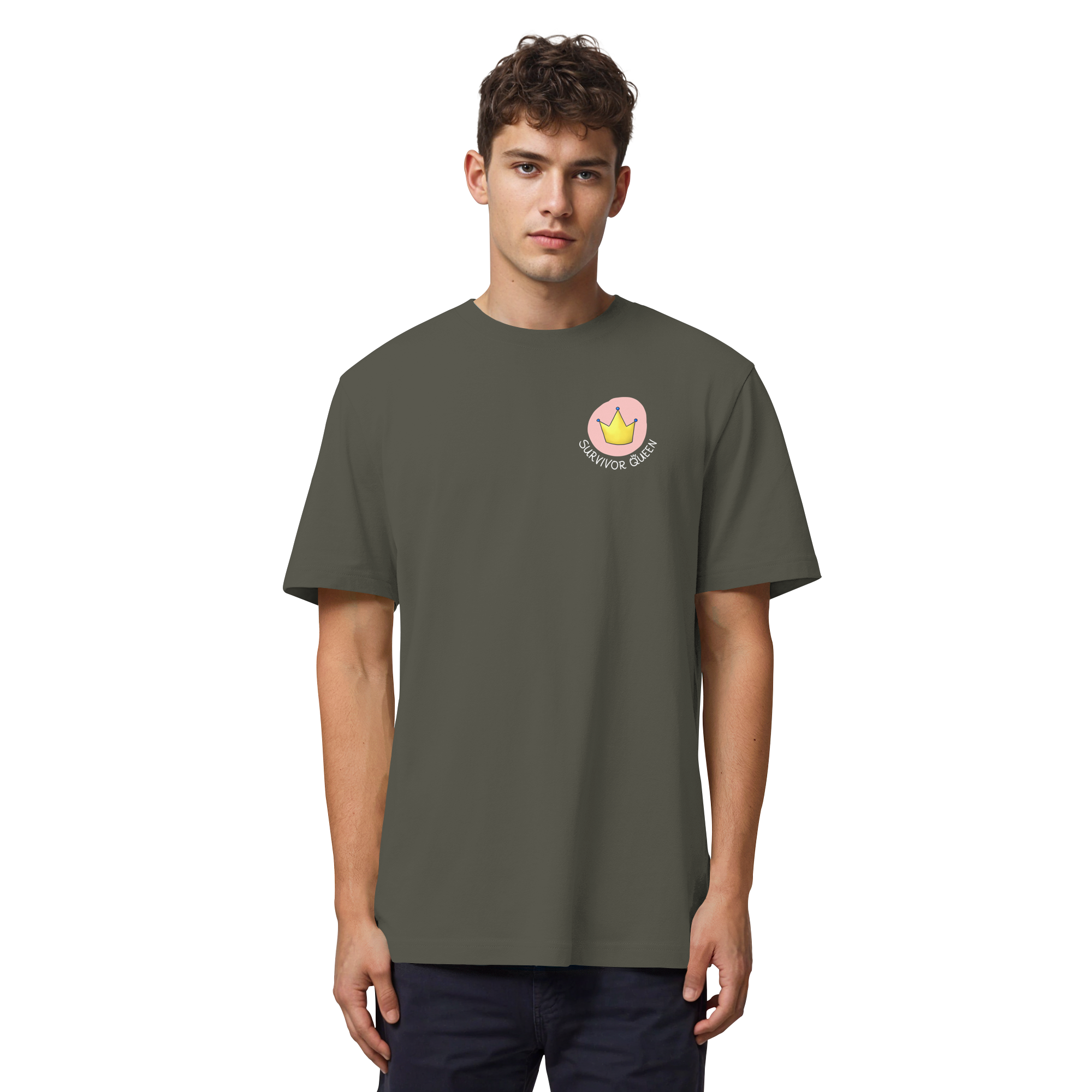 Survivor Queens Logo mit "Mein Körper gehört mir" Backprint (dunkel) - Organic Heavy T-Shirt