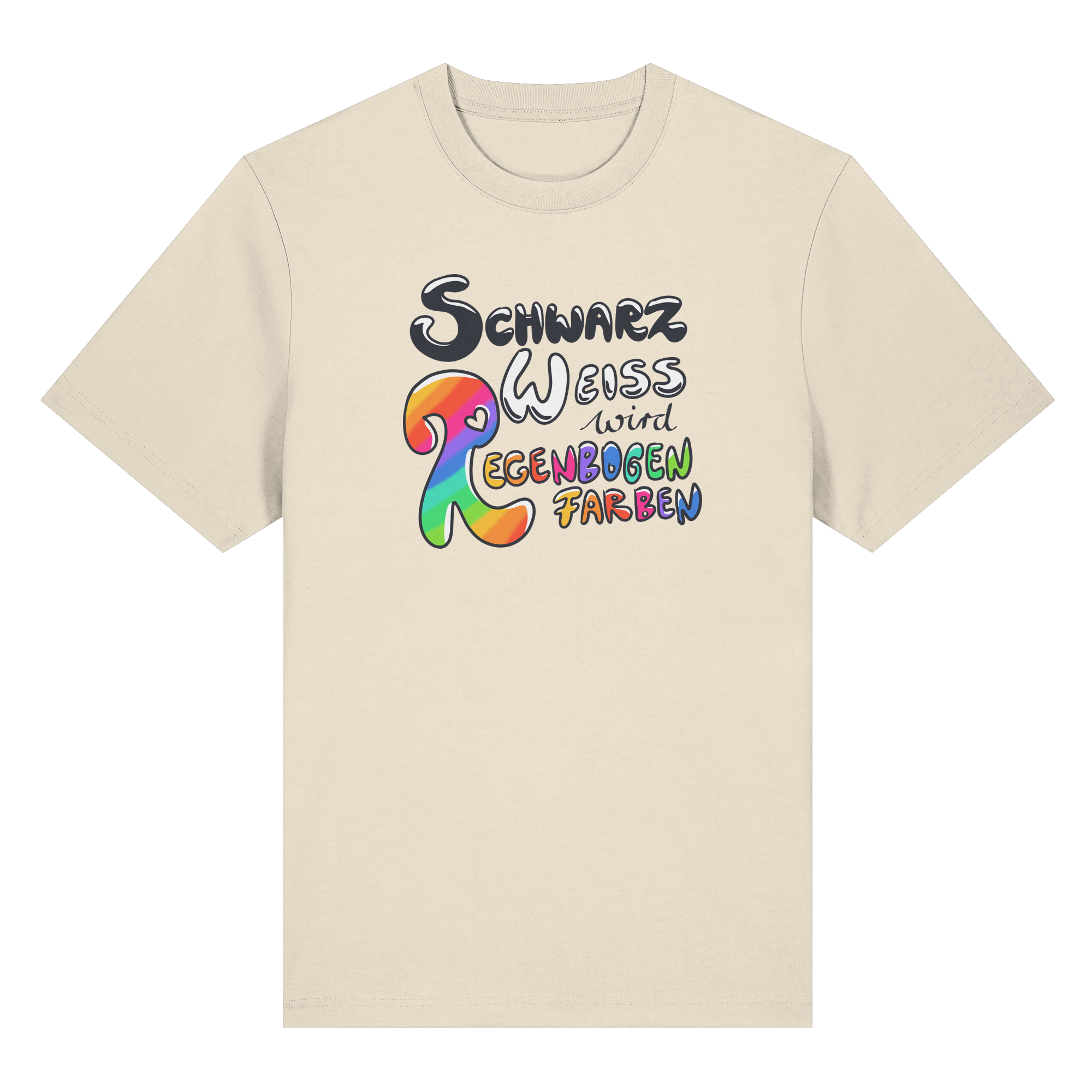 Schwarz Weiß wird Regenbogen Farben Frontprint (hell) - Organic Heavy T-Shirt