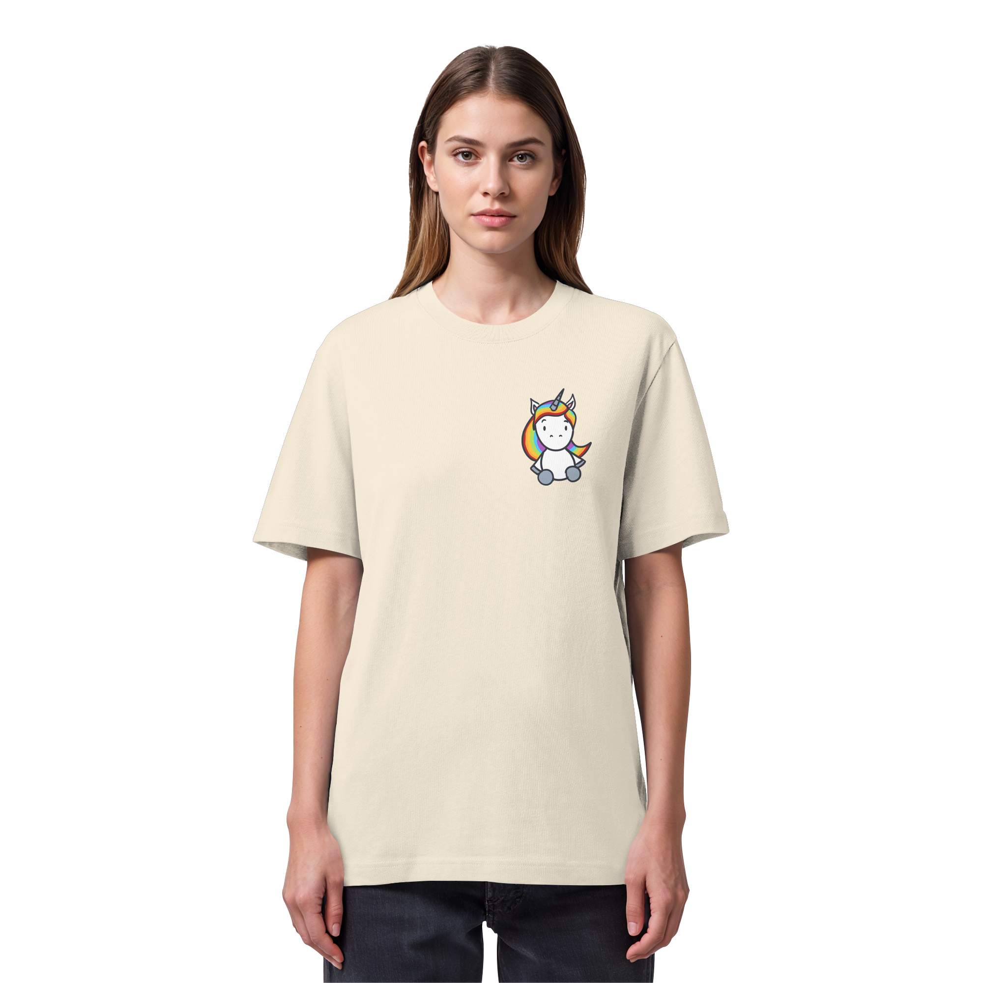 Schwarz Weiß wird Regenbogen Farben Backprint (hell) - Organic Heavy T-Shirt