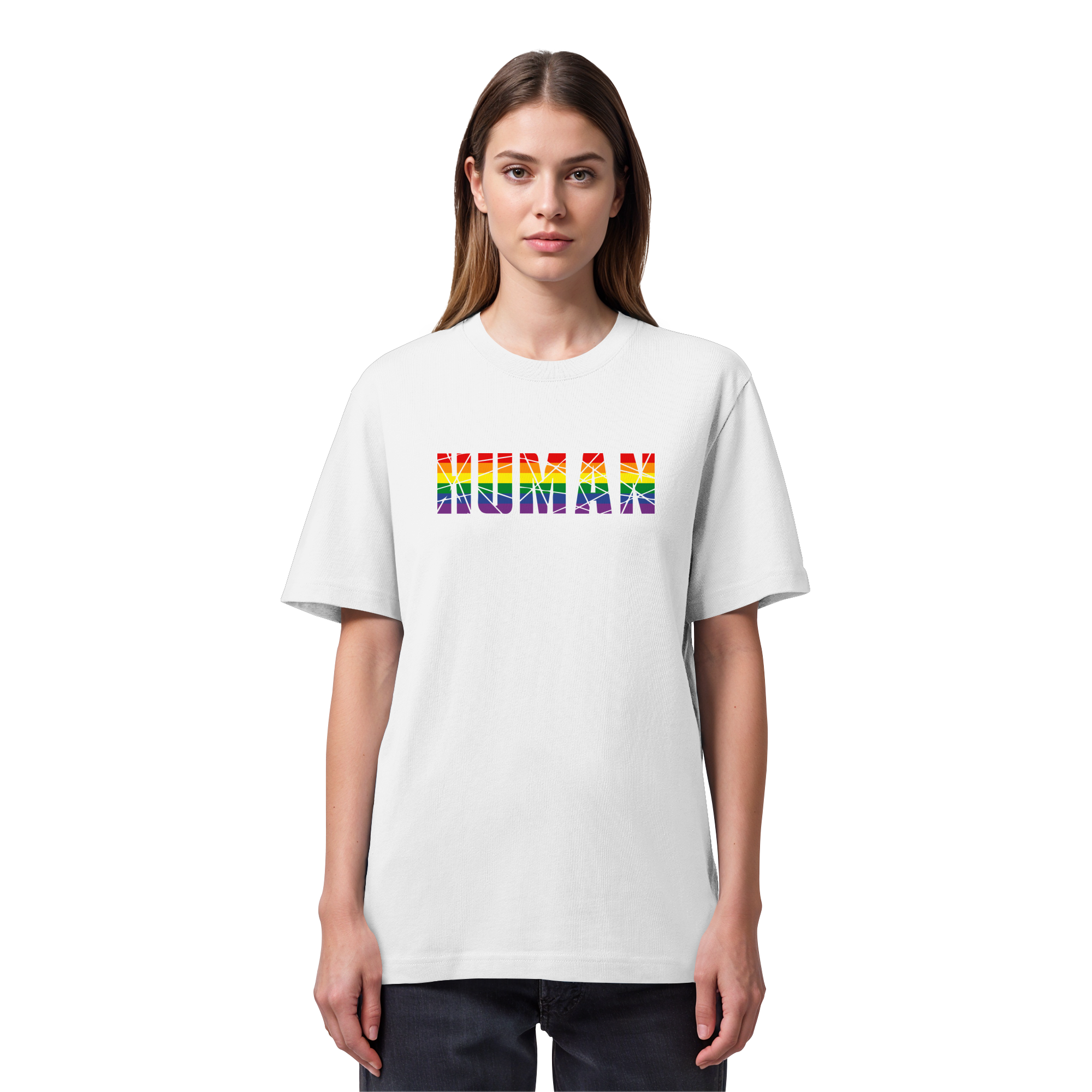 HUMAN in Regenbogen Farben - Organic Heavy T-Shirt