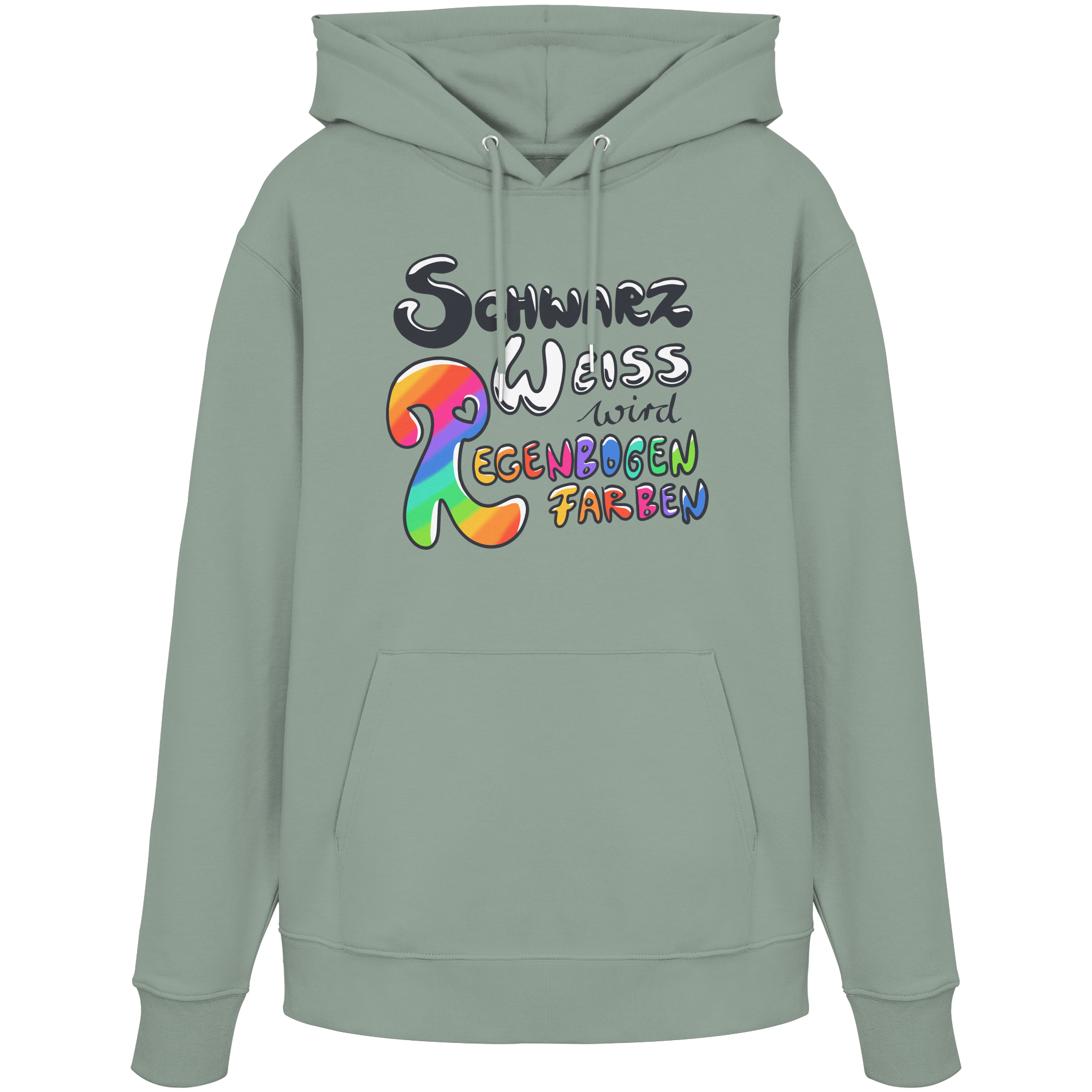 Schwarz Weiß wird Regenbogen Farben Frontprint (hell) - Organic Hoodie