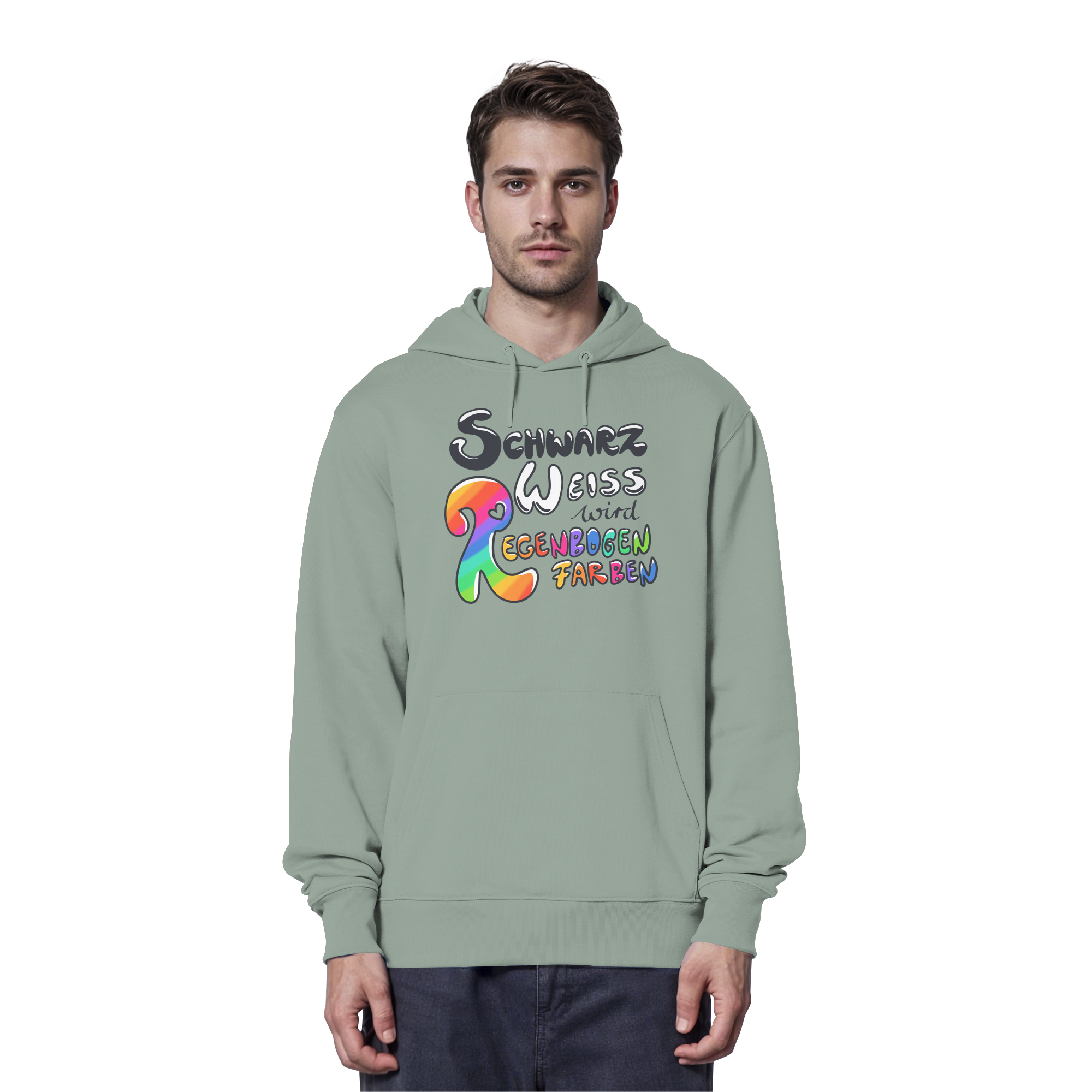Schwarz Weiß wird Regenbogen Farben Frontprint (hell) - Organic Hoodie