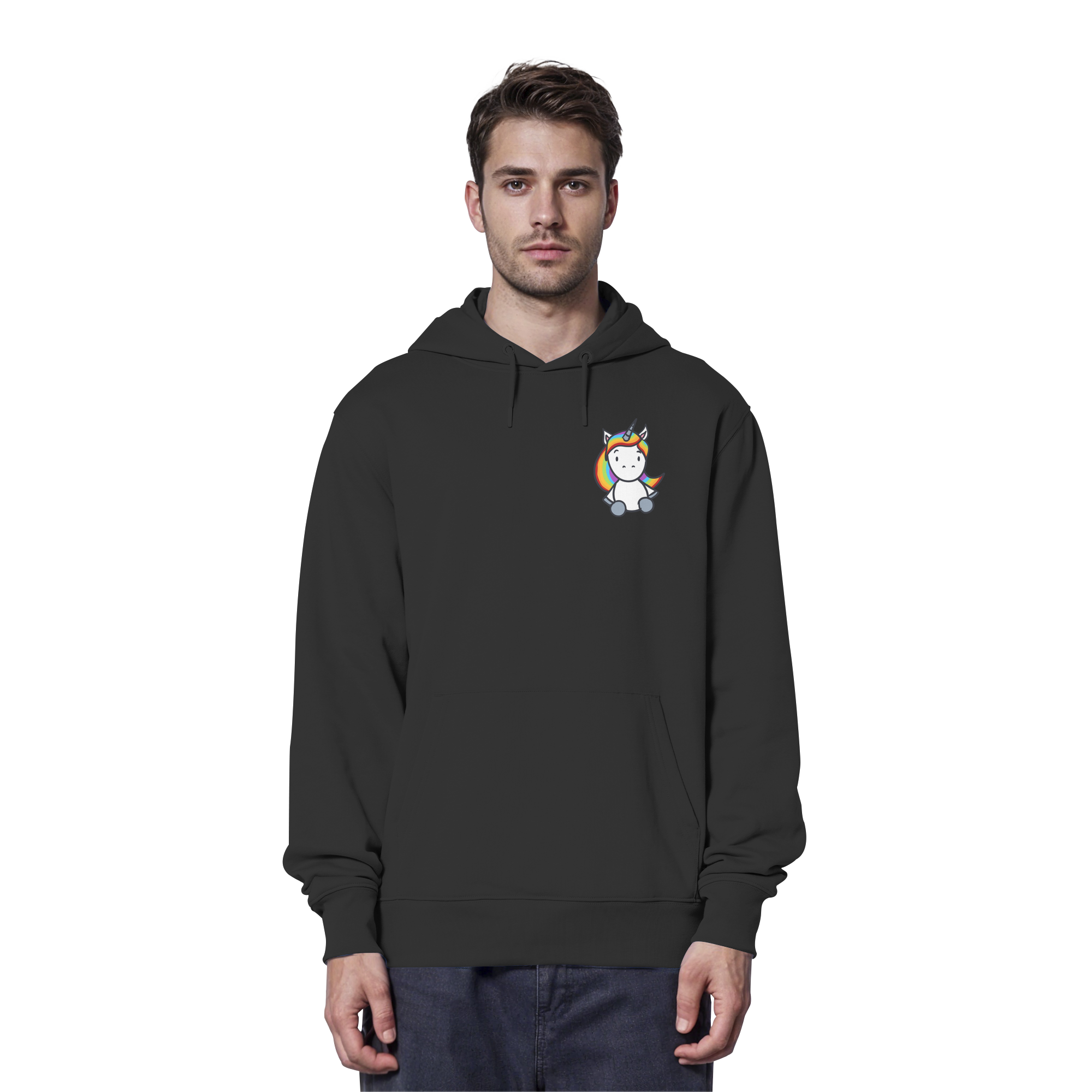 Schwarz Weiß wird Regenbogen Farben Backprint (dunkel) - Organic Hoodie