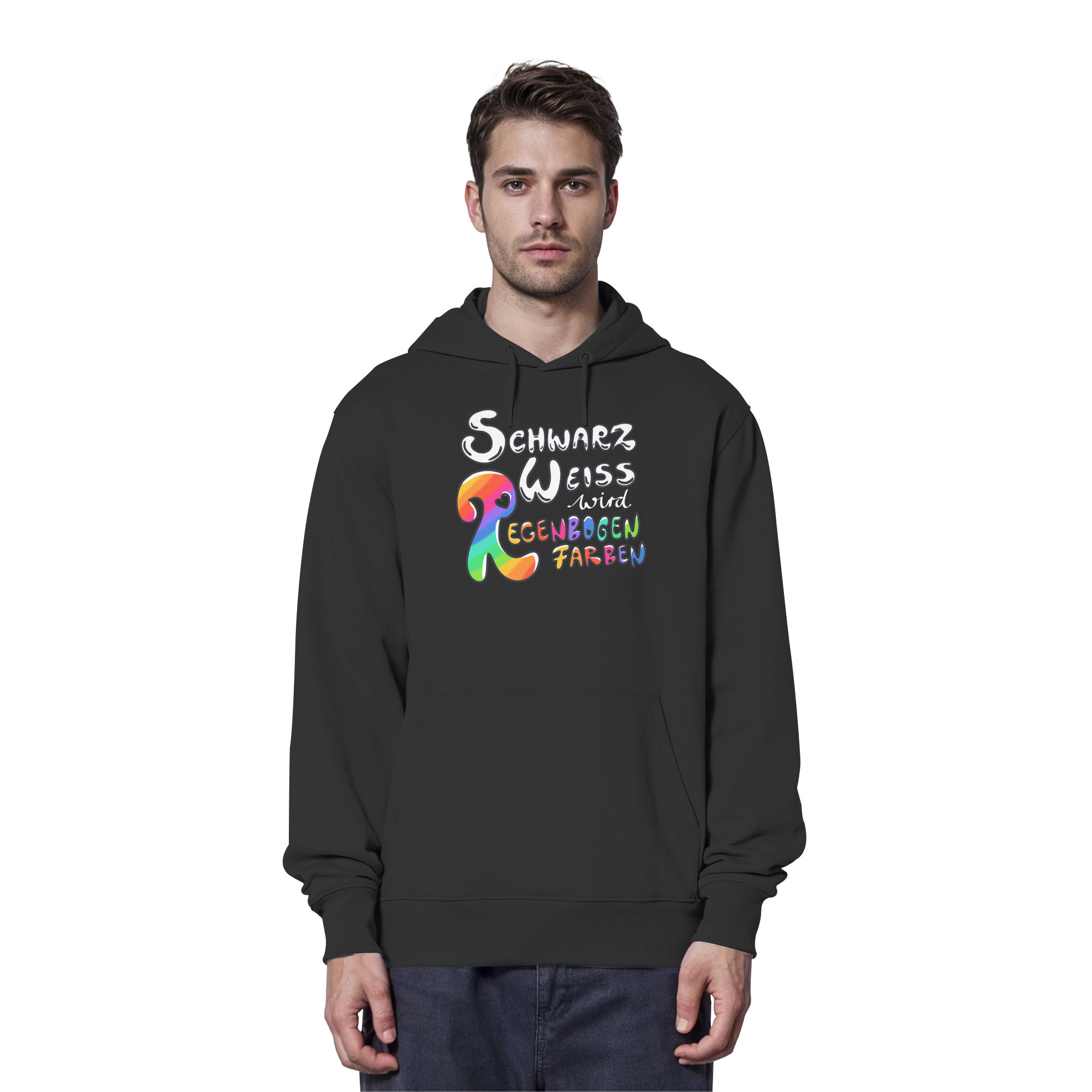 Schwarz Weiß wird Regenbogen Farben Frontprint (dunkel) - Organic Hoodie