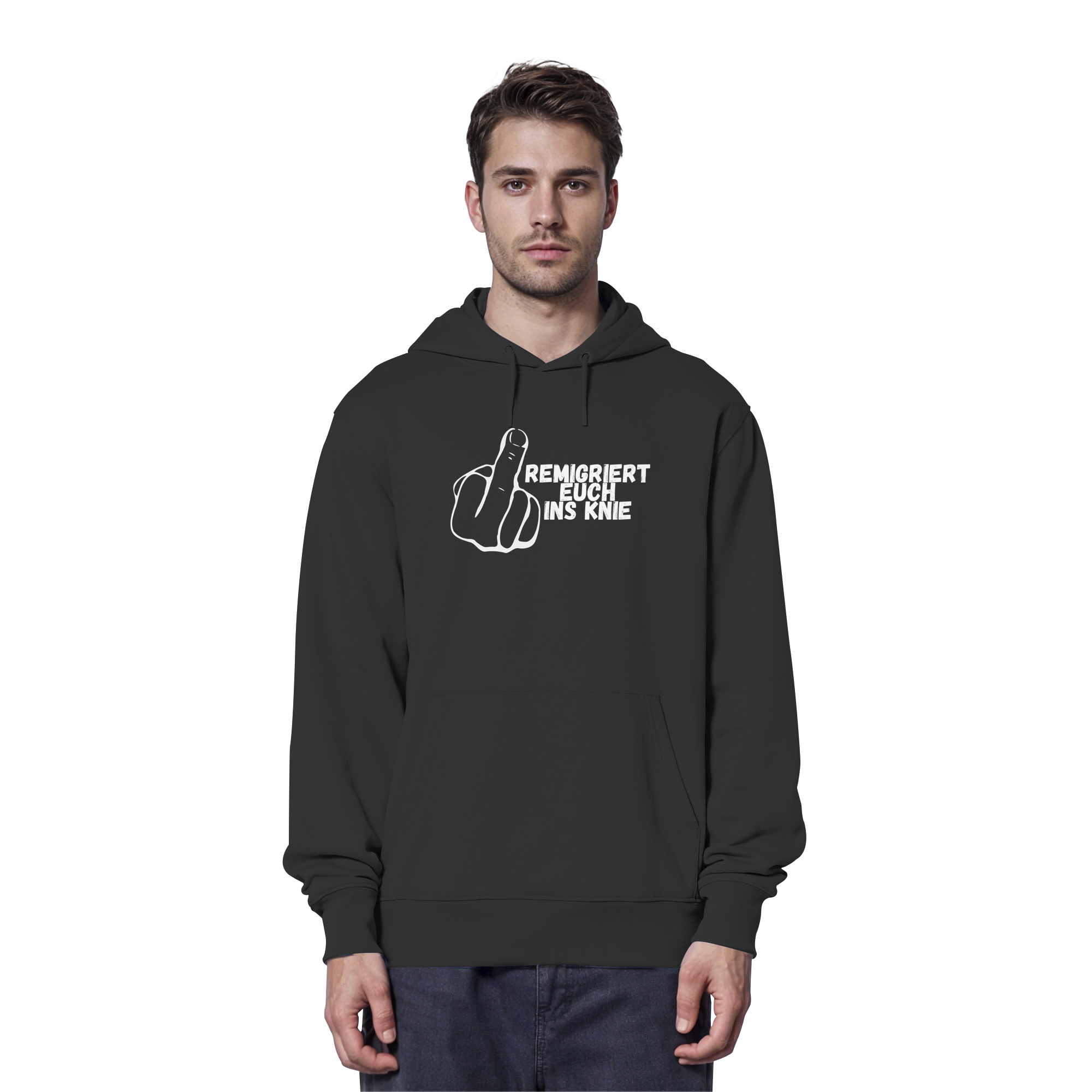 Remigriert Euch ins Knie "Mittelfinger Edition" - Organic Hoodie