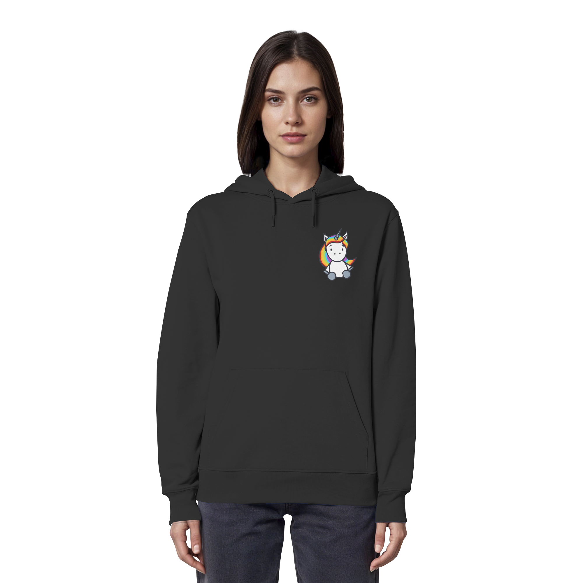 Schwarz Weiß wird Regenbogen Farben Backprint (dunkel) - Organic Hoodie