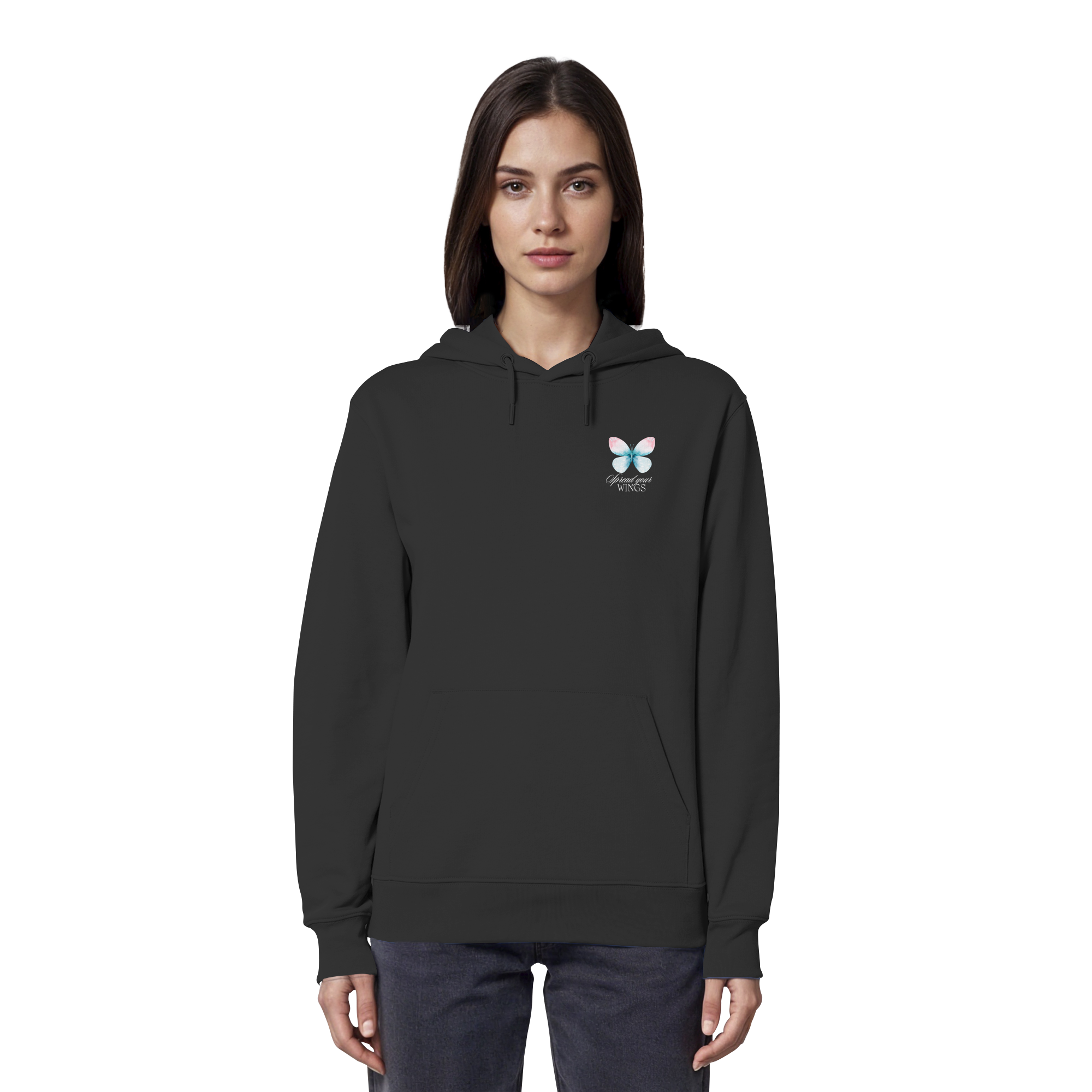 Spread your Wings (weiße Schrift) Backprint - Organic Hoodie