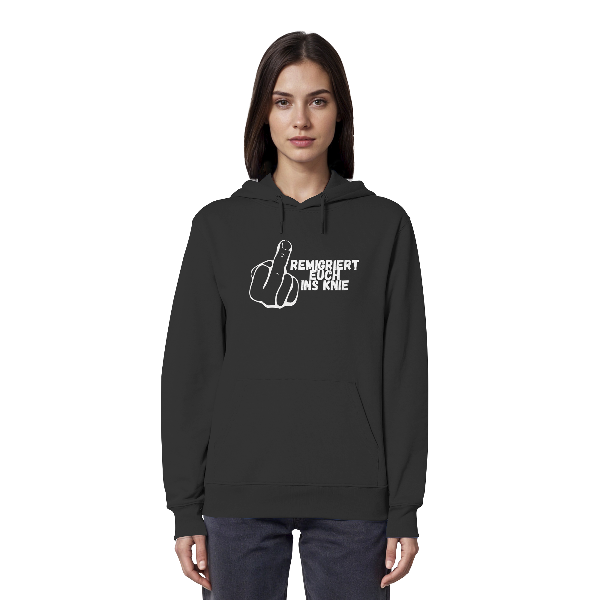 Remigriert Euch ins Knie "Mittelfinger Edition" - Organic Hoodie