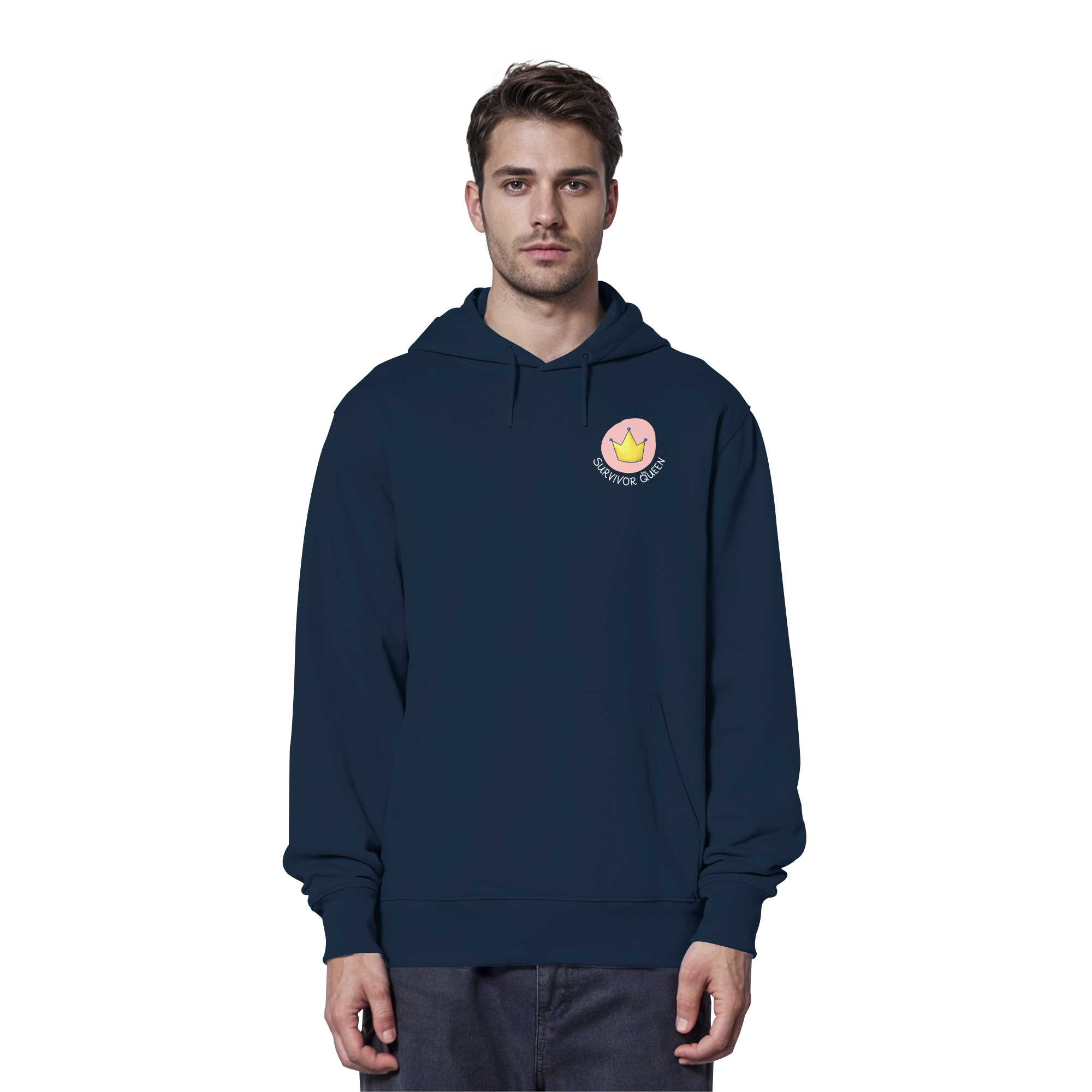 Survivor Queens Logo mit "Mein Körper gehört mir" Backprint (dunkel) - Organic Hoodie