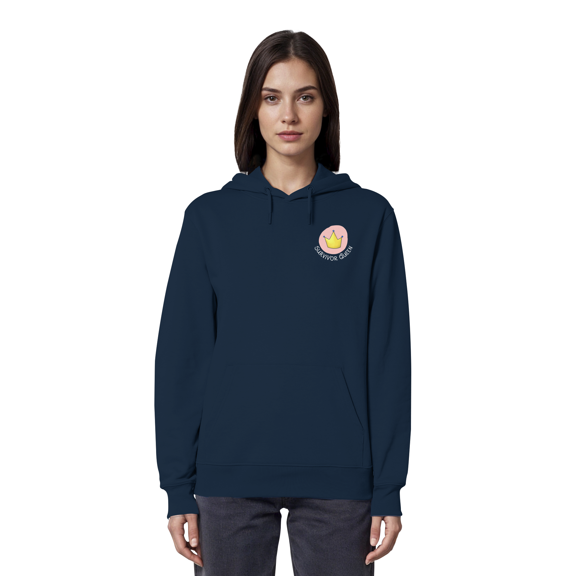 Survivor Queens Logo mit "Mein Körper gehört mir" Backprint (dunkel) - Organic Hoodie