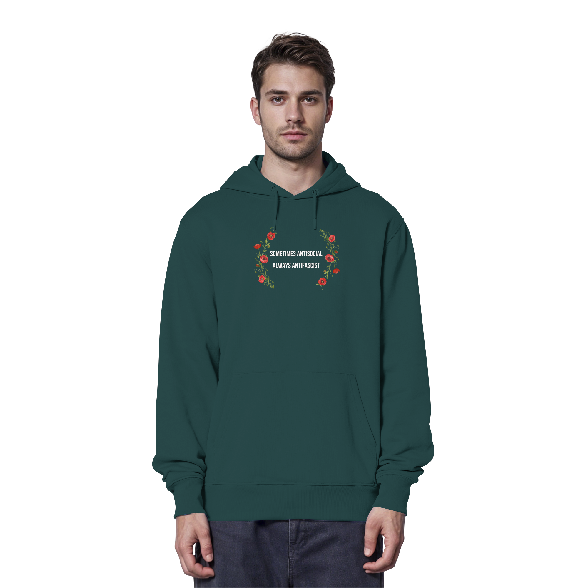 Sometimes Antisocial Always Antifascist - Organic Hoodie